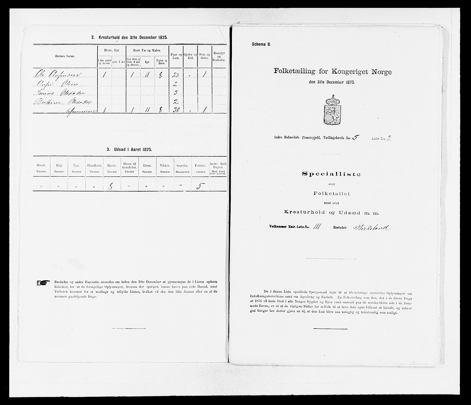 SAB, 1875 census for 1430P Indre Holmedal, 1875, p. 531