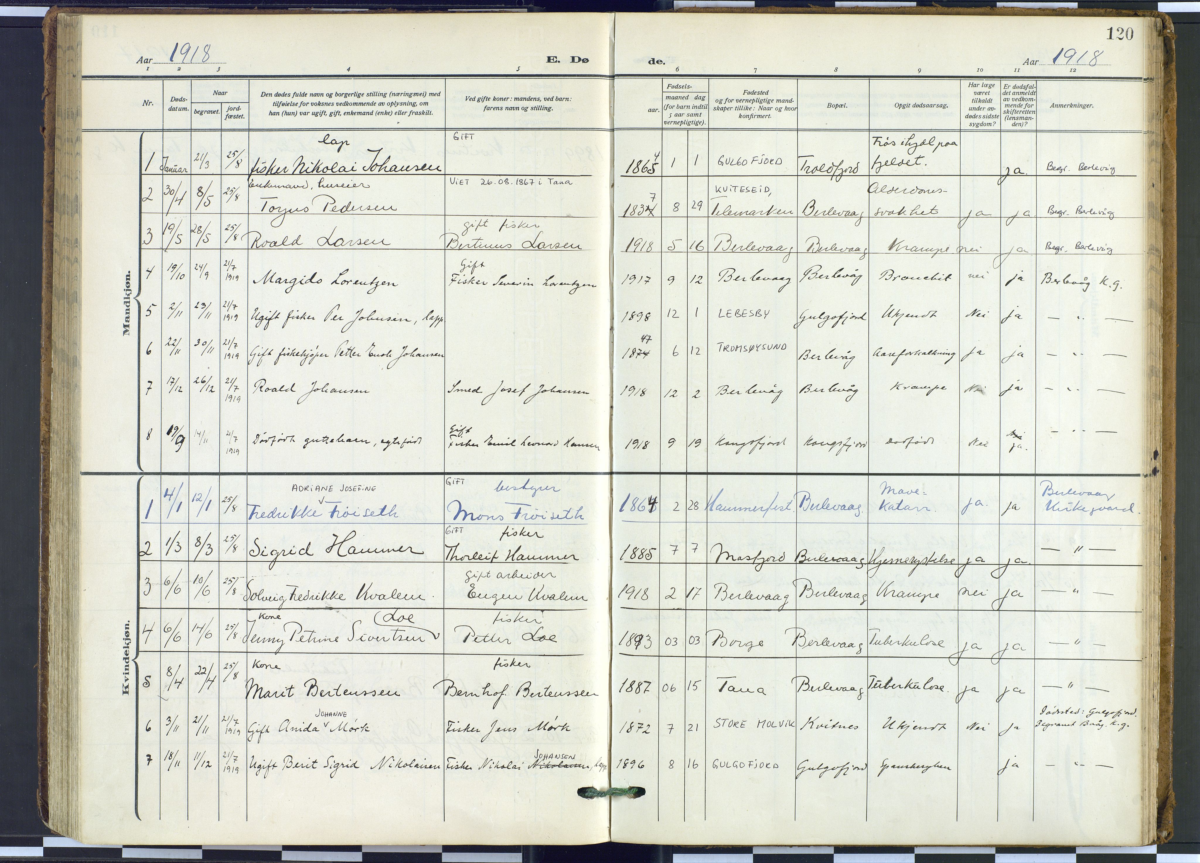 Tana sokneprestkontor, SATØ/S-1334/H/Ha: Parish register (official) no. 9, 1914-1930, p. 120