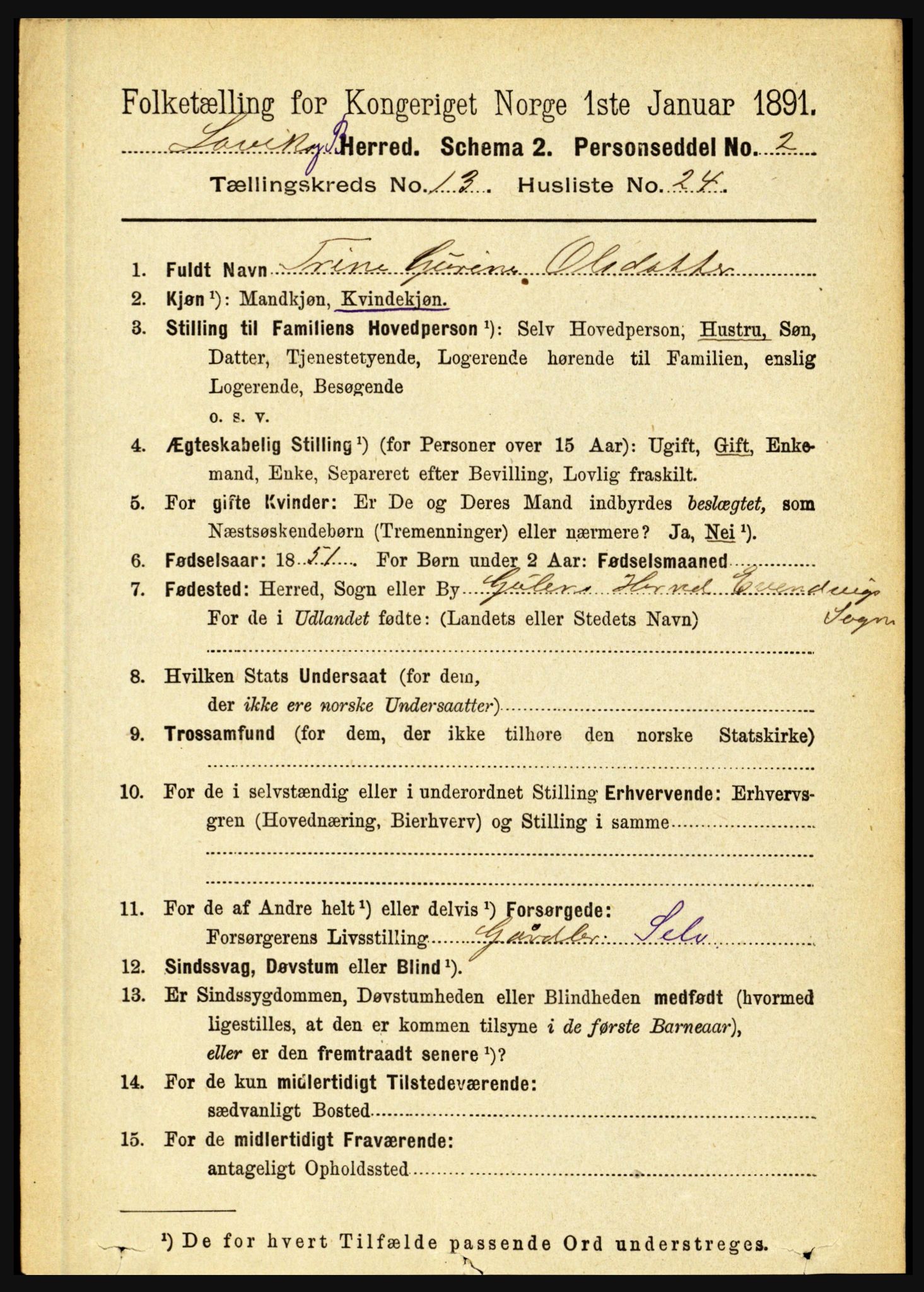 RA, 1891 census for 1415 Lavik og Brekke, 1891, p. 2666