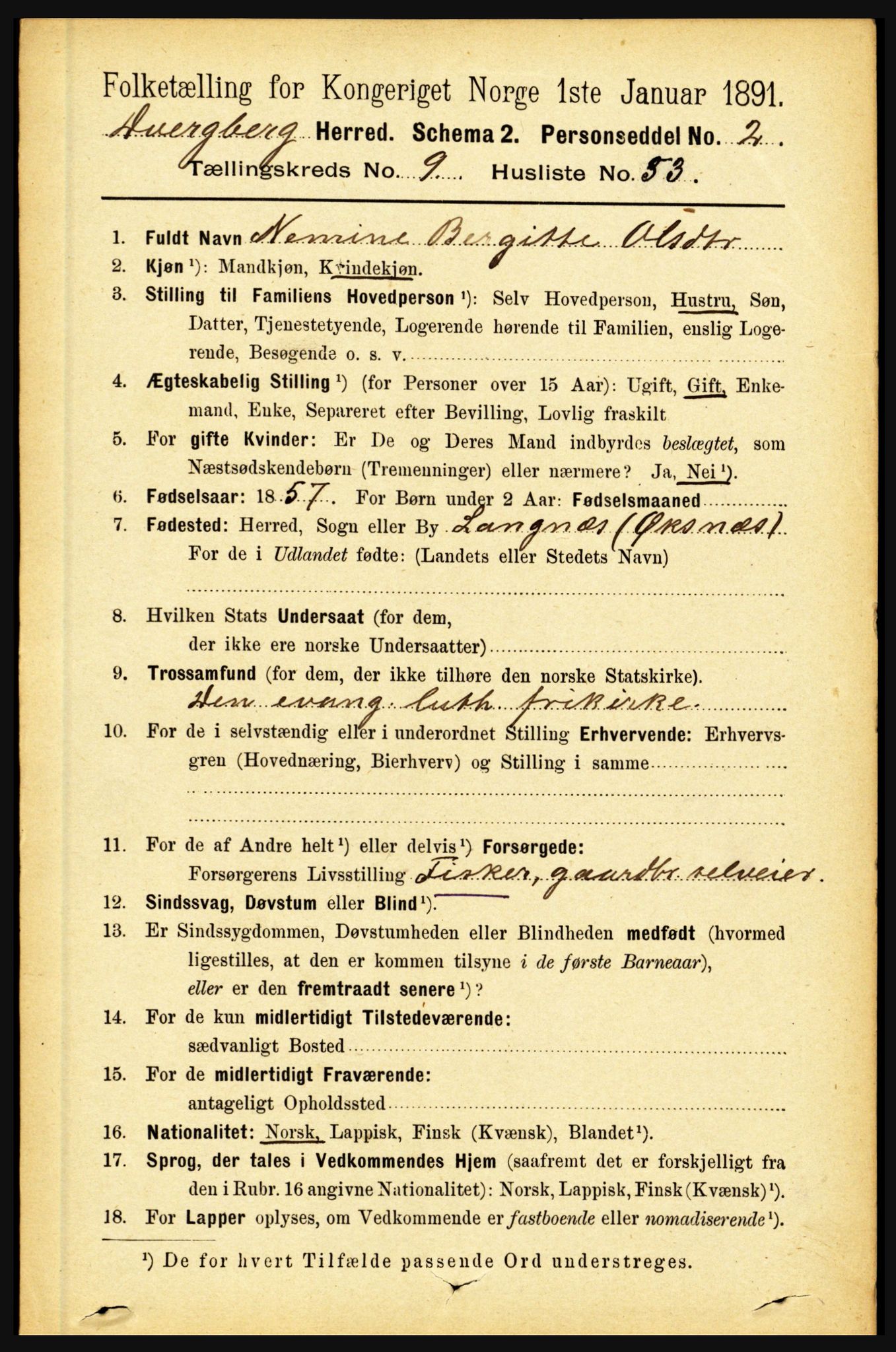 RA, 1891 census for 1872 Dverberg, 1891, p. 3882
