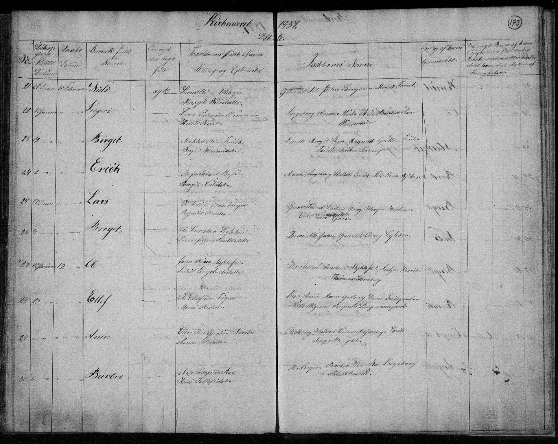 Gol kirkebøker, AV/SAKO-A-226/F/Fa/L0001: Parish register (official) no. I 1, 1821-1837, p. 173