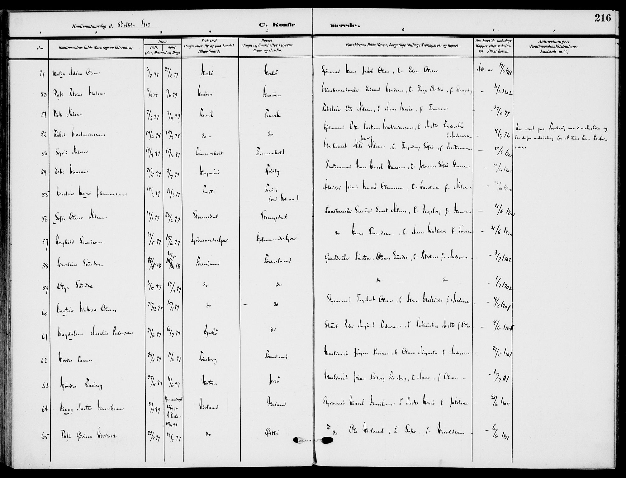 Nøtterøy kirkebøker, AV/SAKO-A-354/F/Fa/L0010: Parish register (official) no. I 10, 1908-1919, p. 216