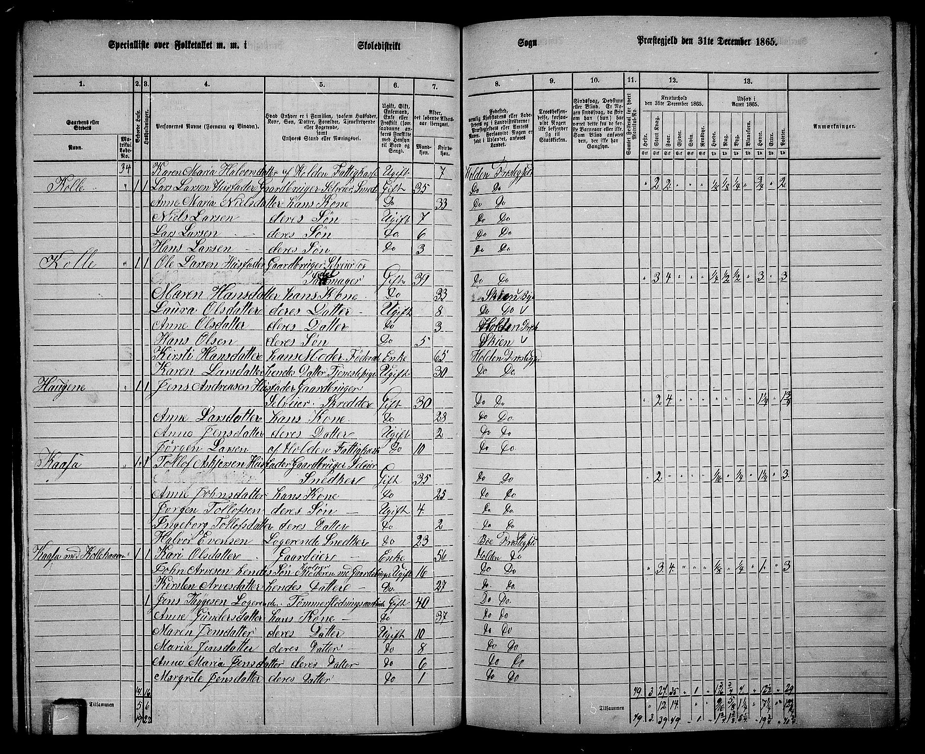 RA, 1865 census for Holla, 1865, p. 93