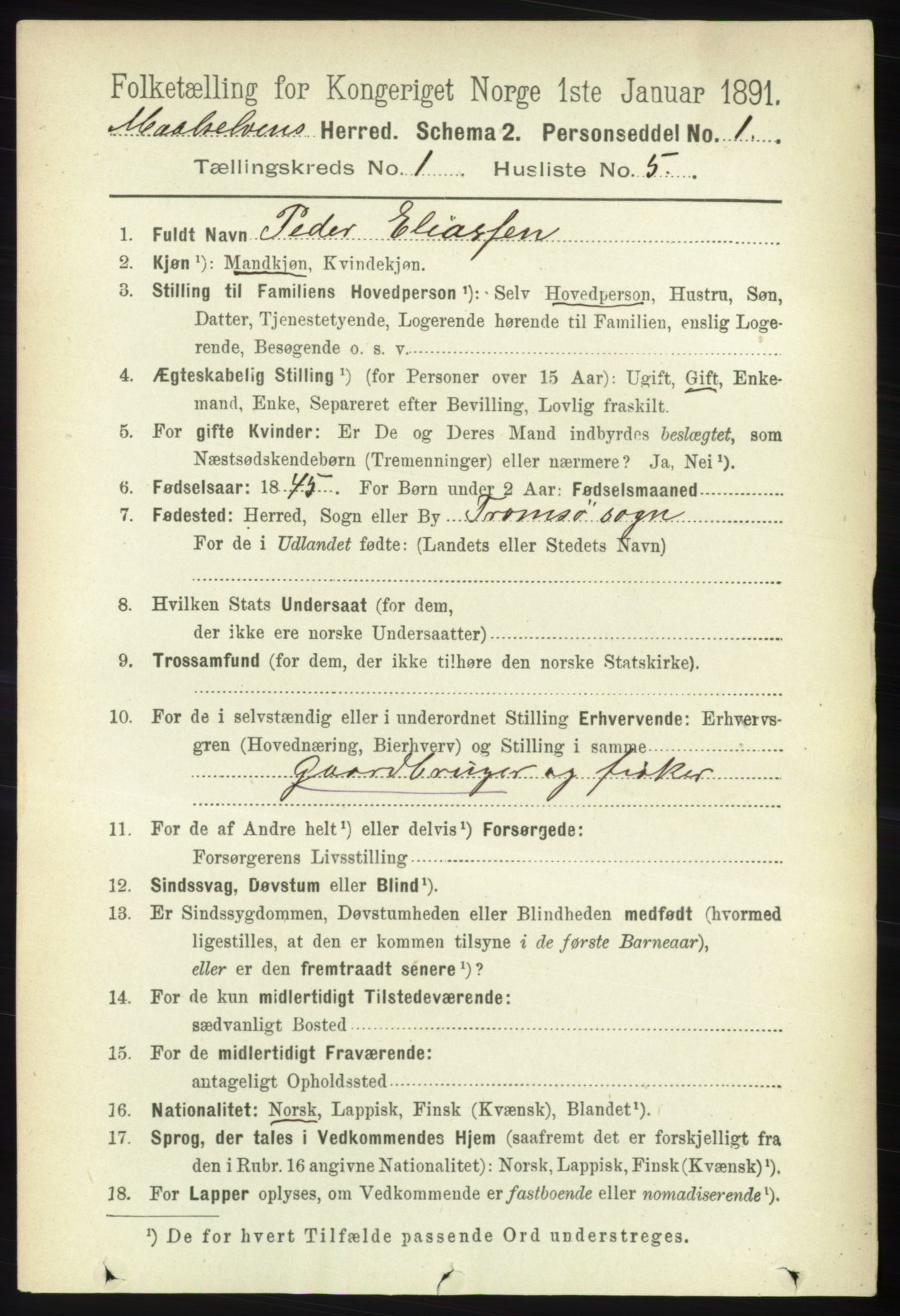RA, 1891 census for 1924 Målselv, 1891, p. 90