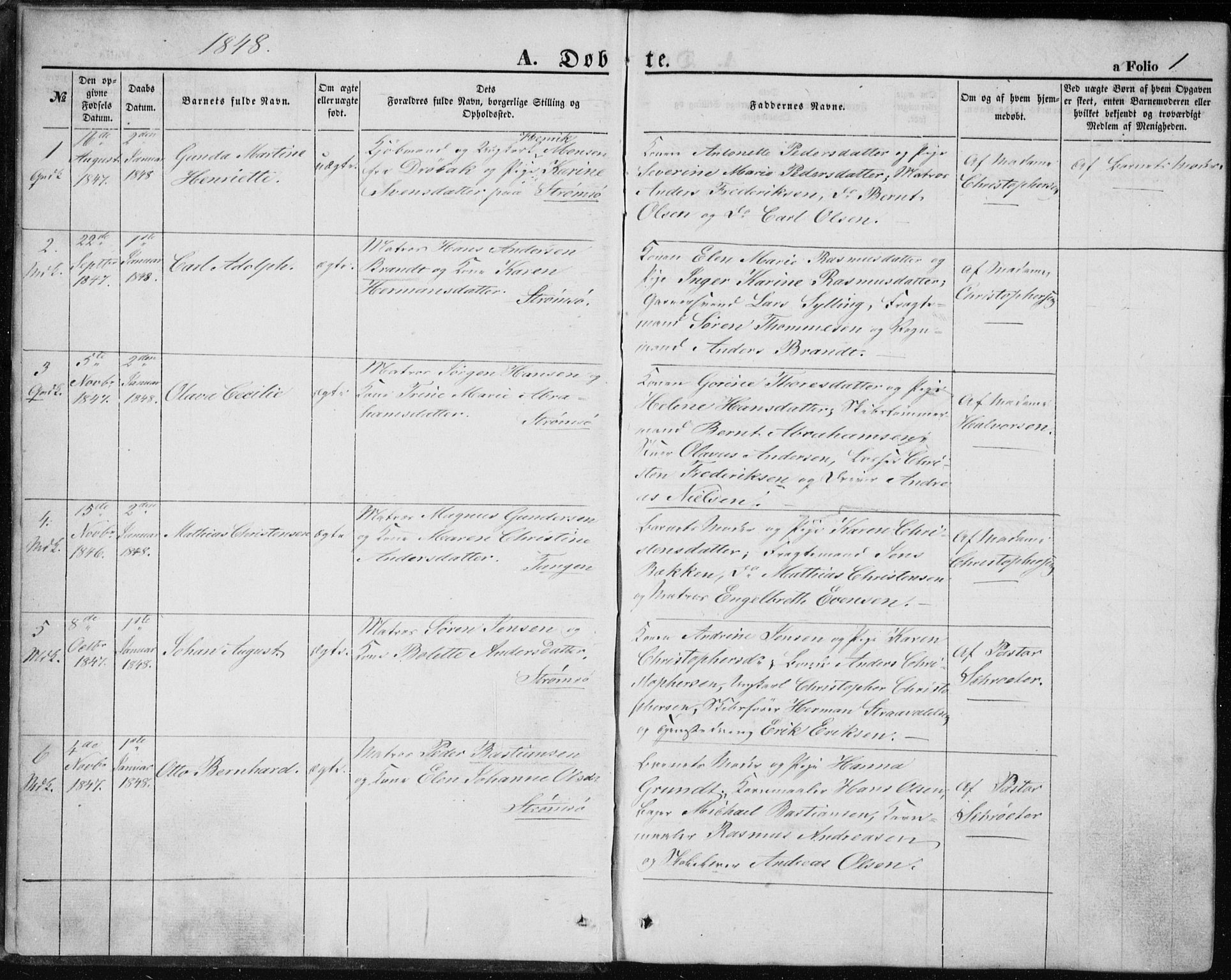 Strømsø kirkebøker, AV/SAKO-A-246/F/Fa/L0014: Parish register (official) no. I 14, 1848-1858, p. 1