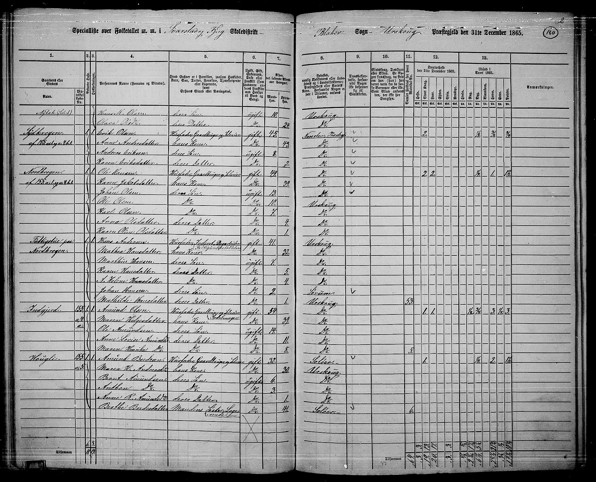 RA, 1865 census for Aurskog, 1865, p. 147