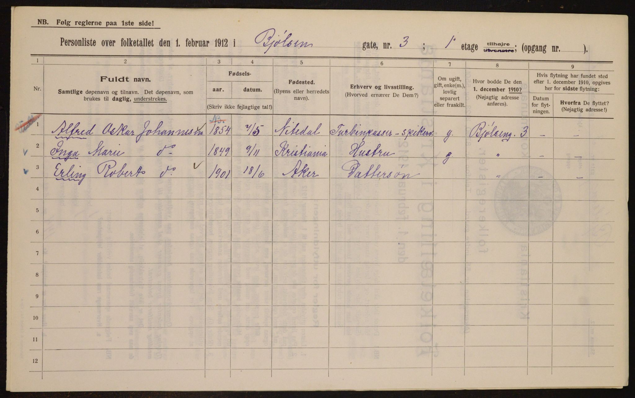 OBA, Municipal Census 1912 for Kristiania, 1912, p. 6304