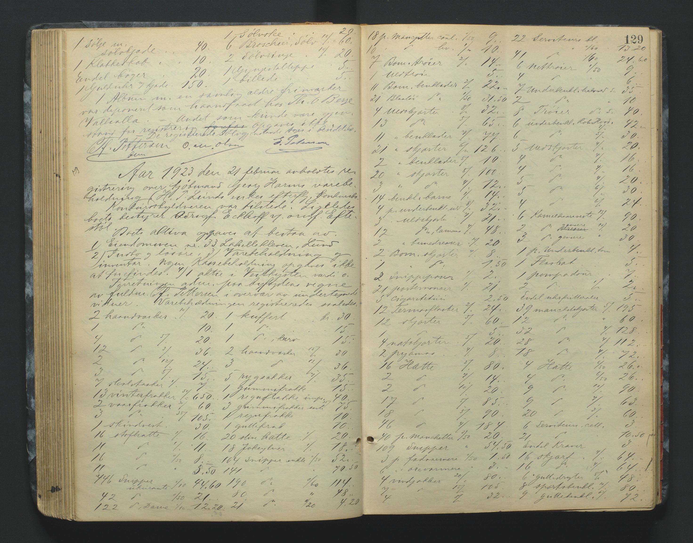 Kristiansand byrett, AV/SAK-1223-0001/H/Hc/L0036: Skifteregistreringsprotokoll nr. 8, med register, 1914-1931, p. 129