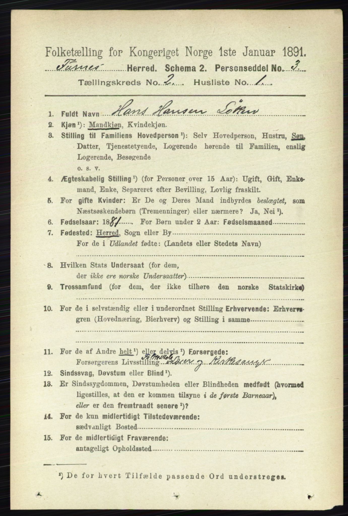 RA, Census 1891 for 0413 Furnes herred, 1891, p. 846