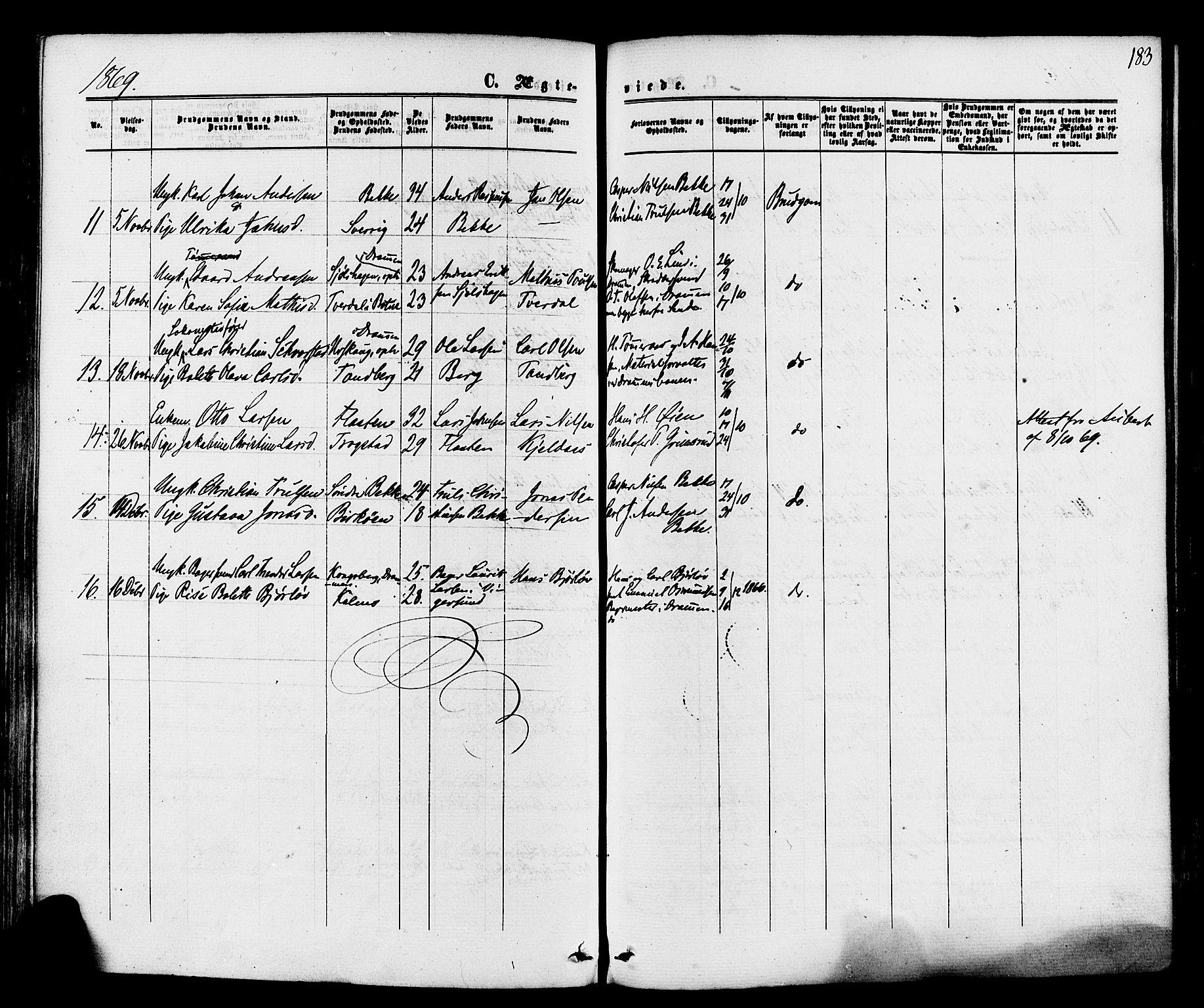 Sande Kirkebøker, AV/SAKO-A-53/F/Fa/L0005: Parish register (official) no. 5, 1865-1877, p. 183