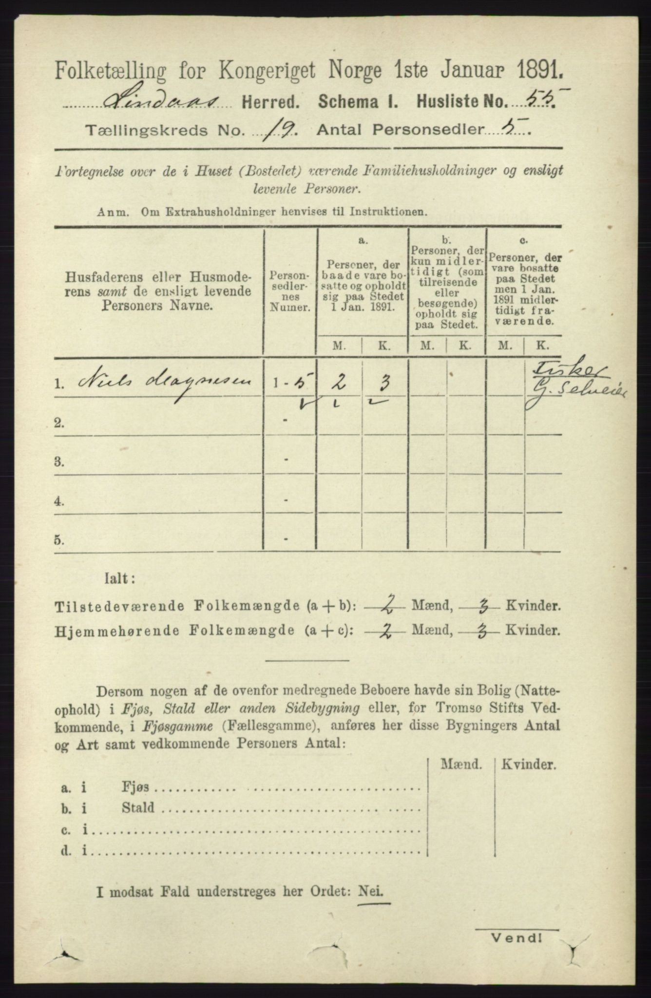 RA, 1891 census for 1263 Lindås, 1891, p. 6927