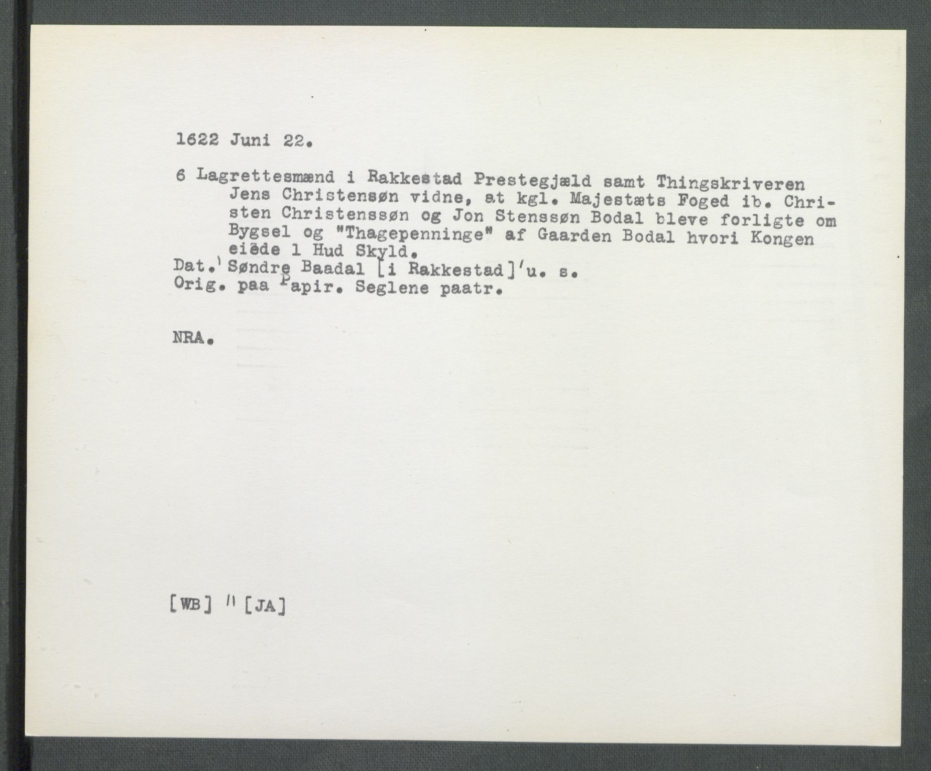 Riksarkivets diplomsamling, AV/RA-EA-5965/F02/L0130: Dokumenter, 1622, p. 61