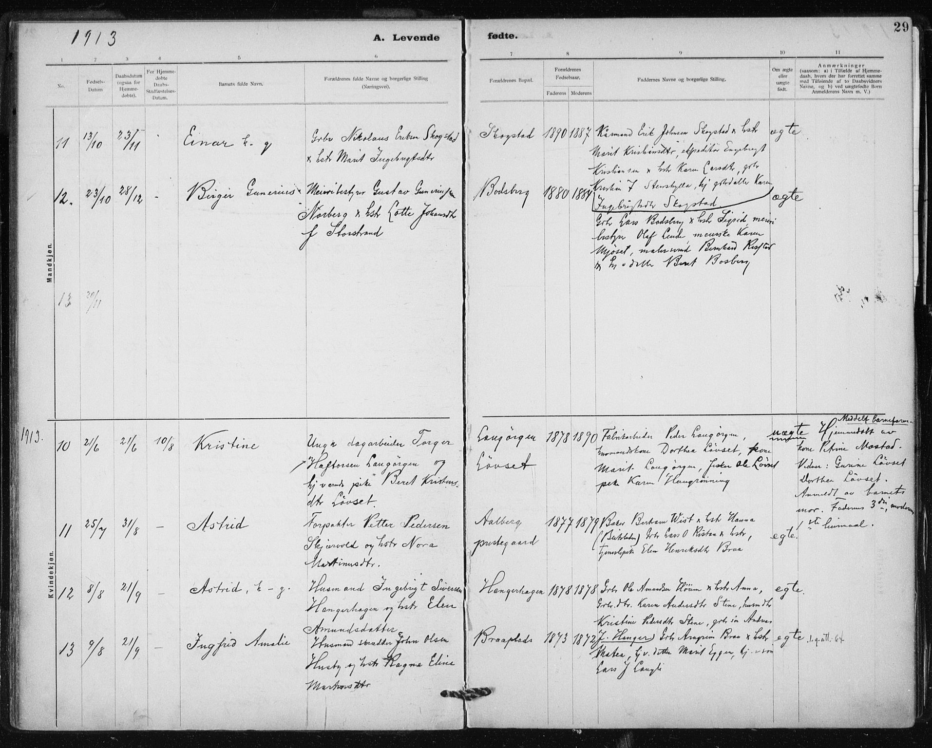 Ministerialprotokoller, klokkerbøker og fødselsregistre - Sør-Trøndelag, AV/SAT-A-1456/612/L0381: Parish register (official) no. 612A13, 1907-1923, p. 29