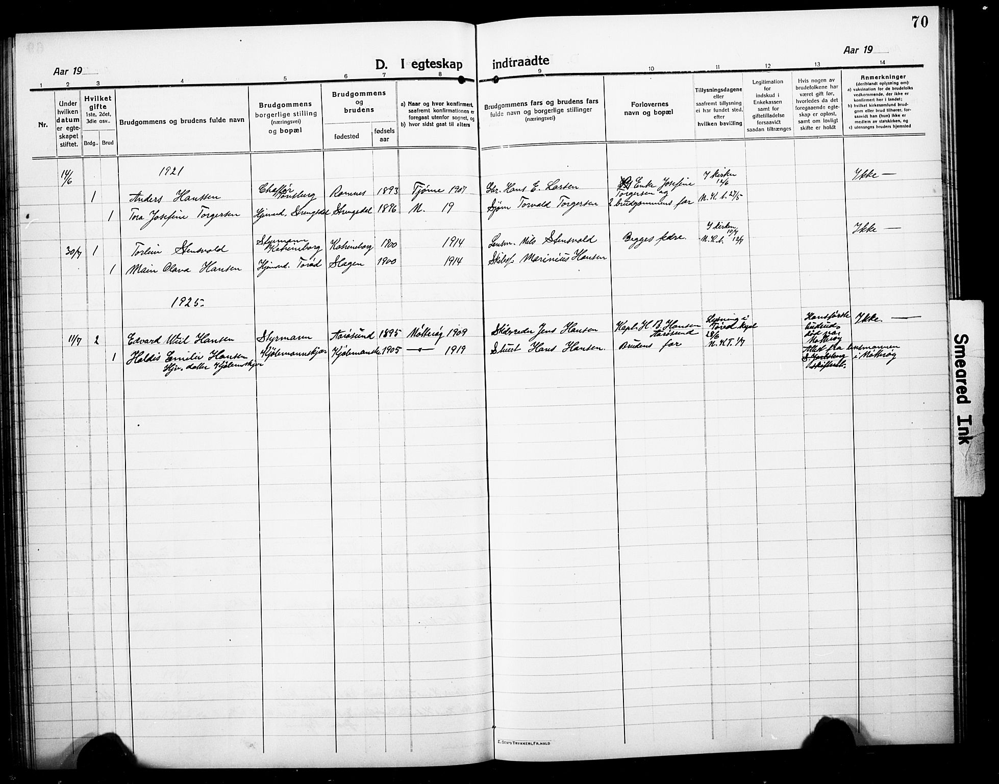 Nøtterøy kirkebøker, AV/SAKO-A-354/G/Gc/L0001: Parish register (copy) no. III 1, 1915-1930, p. 70