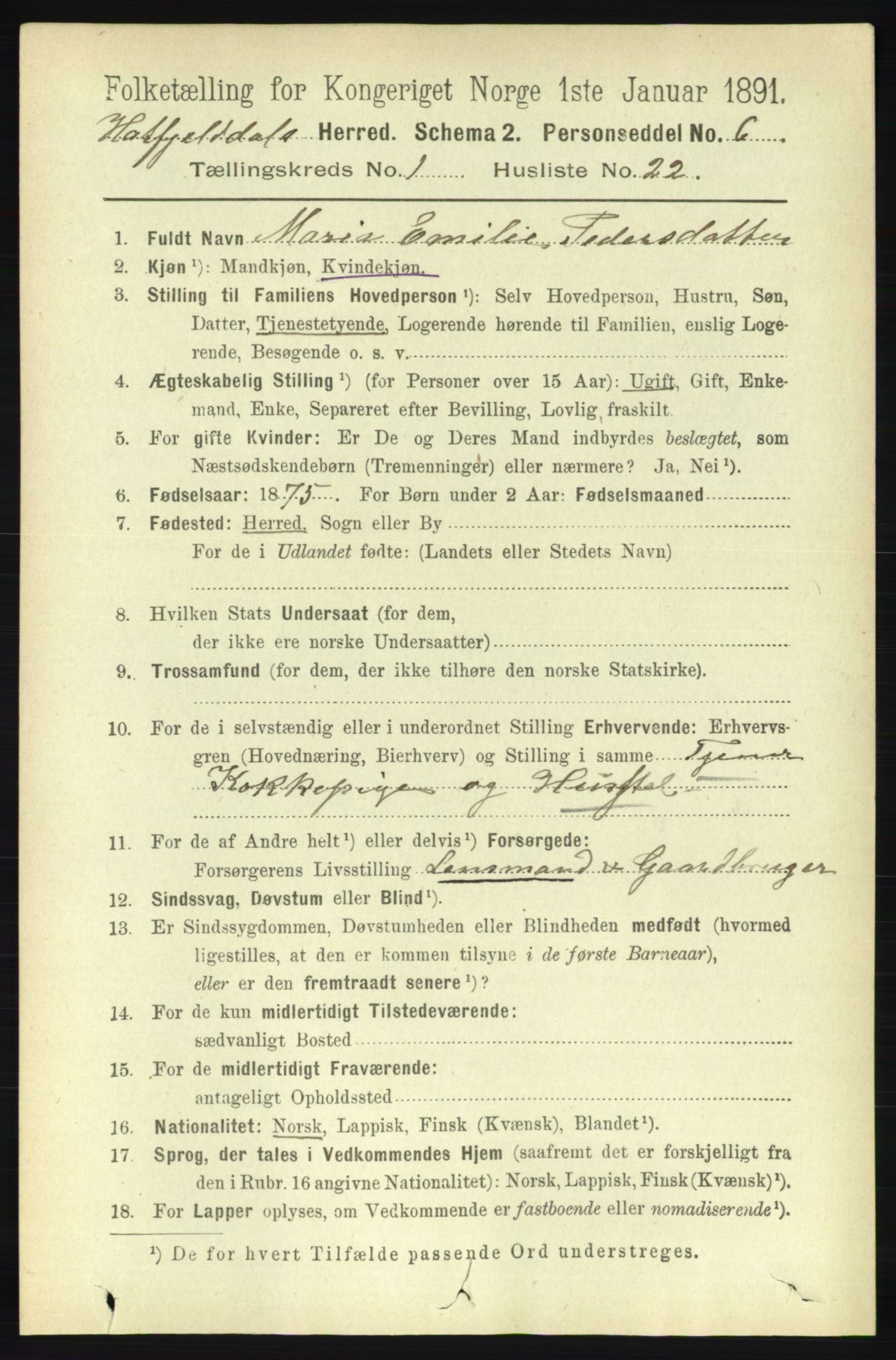 RA, 1891 census for 1826 Hattfjelldal, 1891, p. 239
