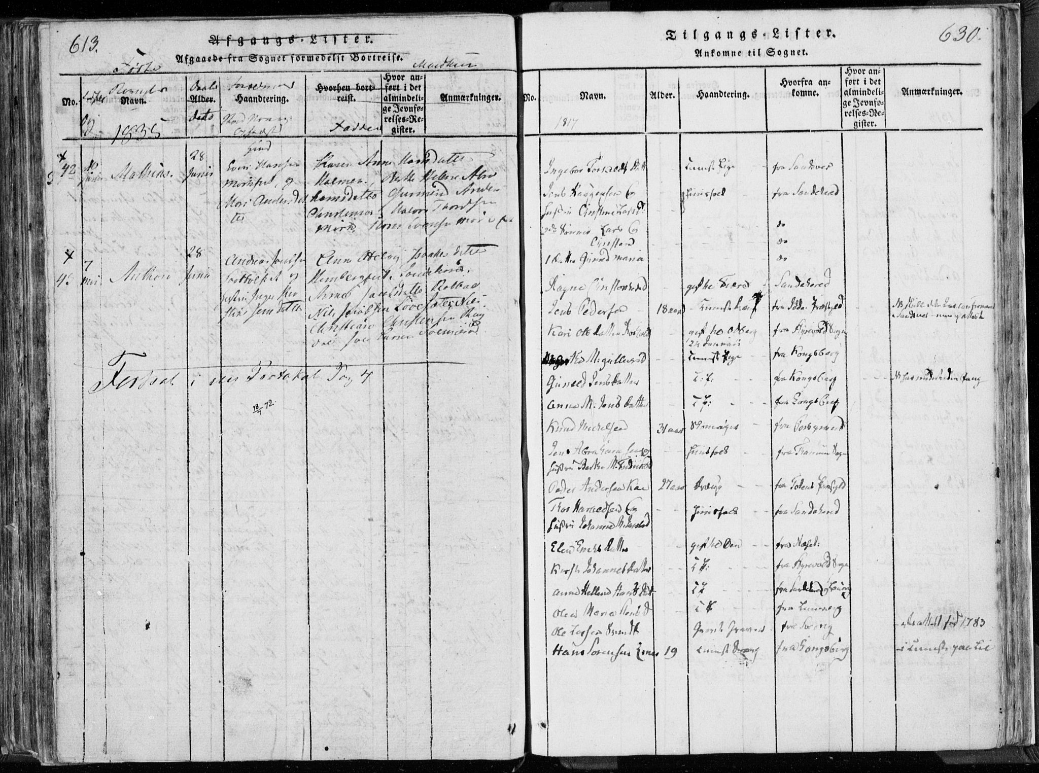 Hedrum kirkebøker, SAKO/A-344/F/Fa/L0004: Parish register (official) no. I 4, 1817-1835, p. 613-614