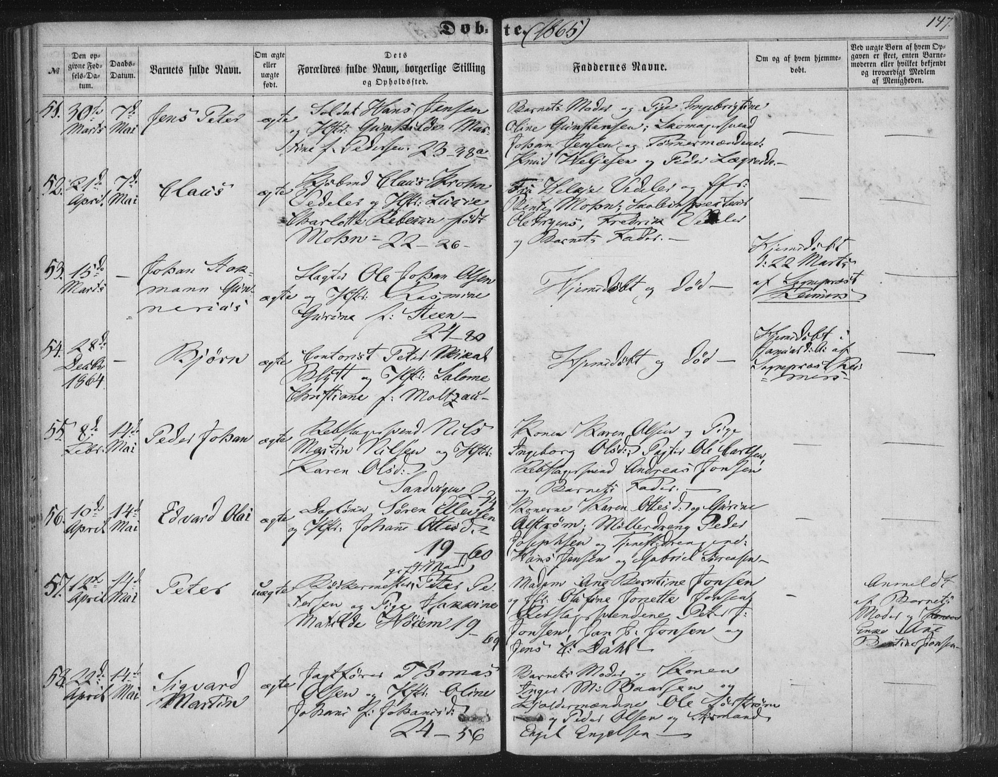 Korskirken sokneprestembete, SAB/A-76101/H/Haa/L0018: Parish register (official) no. B 4, 1857-1866, p. 147