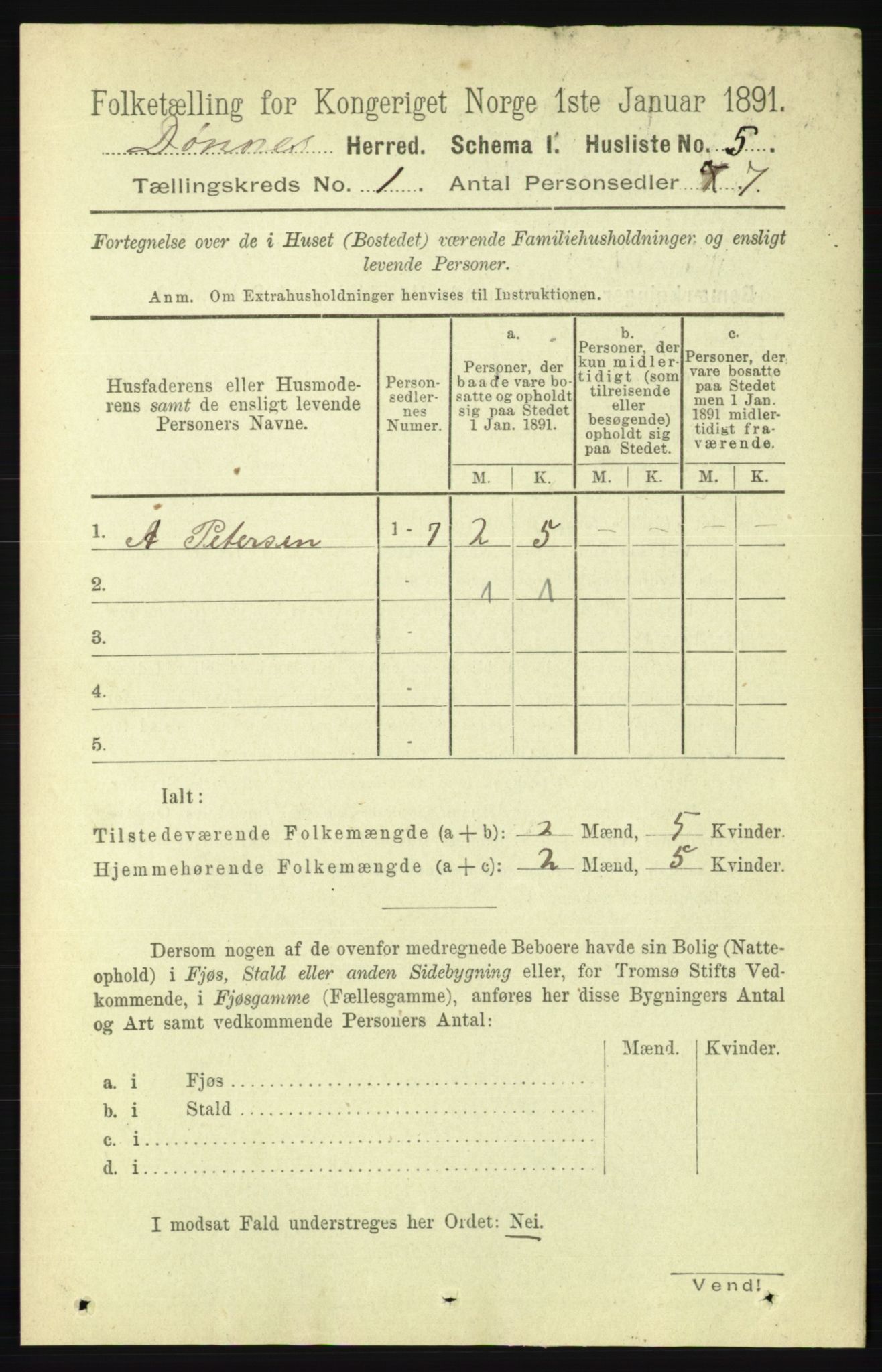 RA, 1891 census for 1827 Dønnes, 1891, p. 18