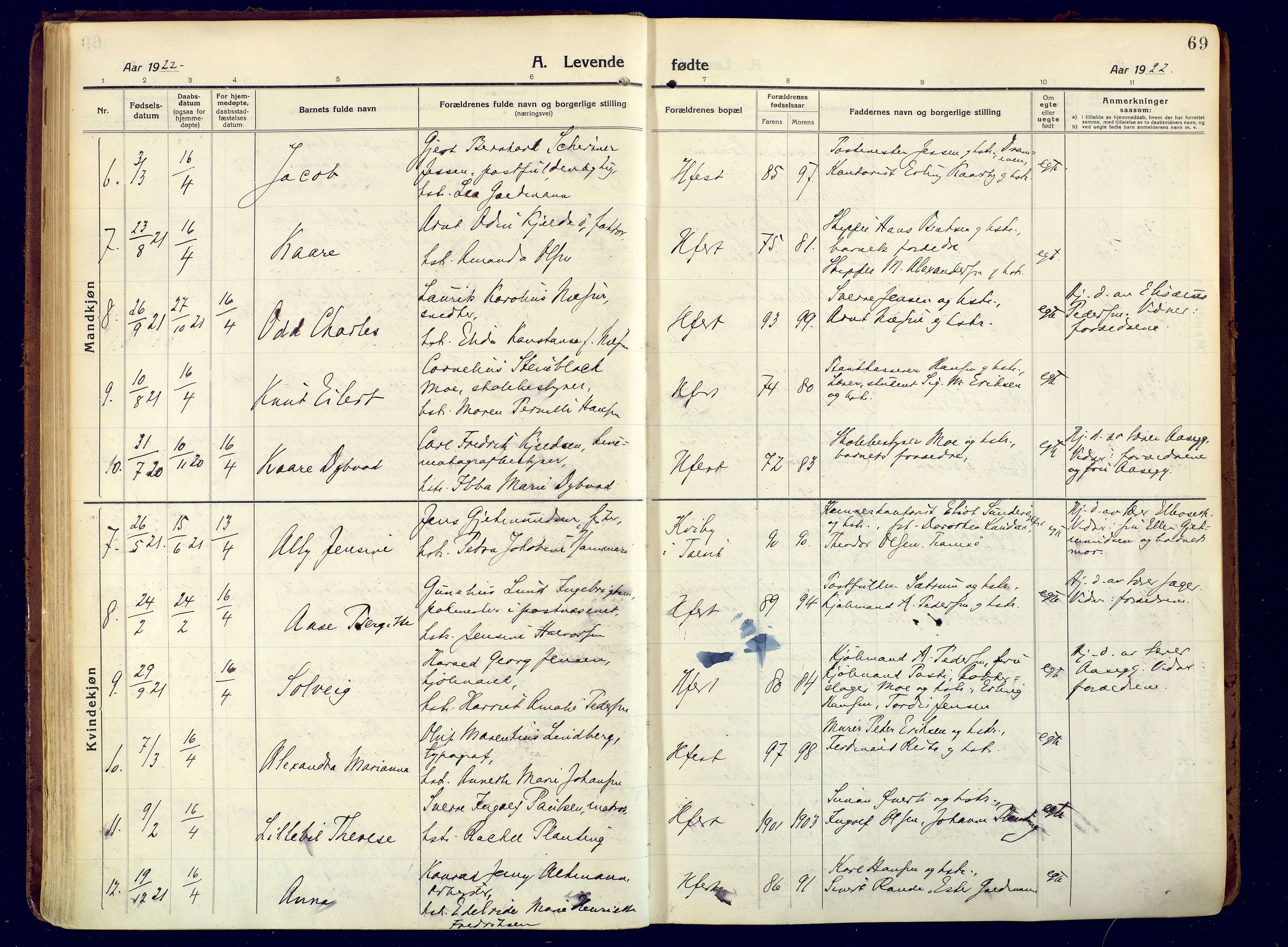 Hammerfest sokneprestkontor, AV/SATØ-S-1347/H/Ha/L0015.kirke: Parish register (official) no. 15, 1916-1923, p. 69