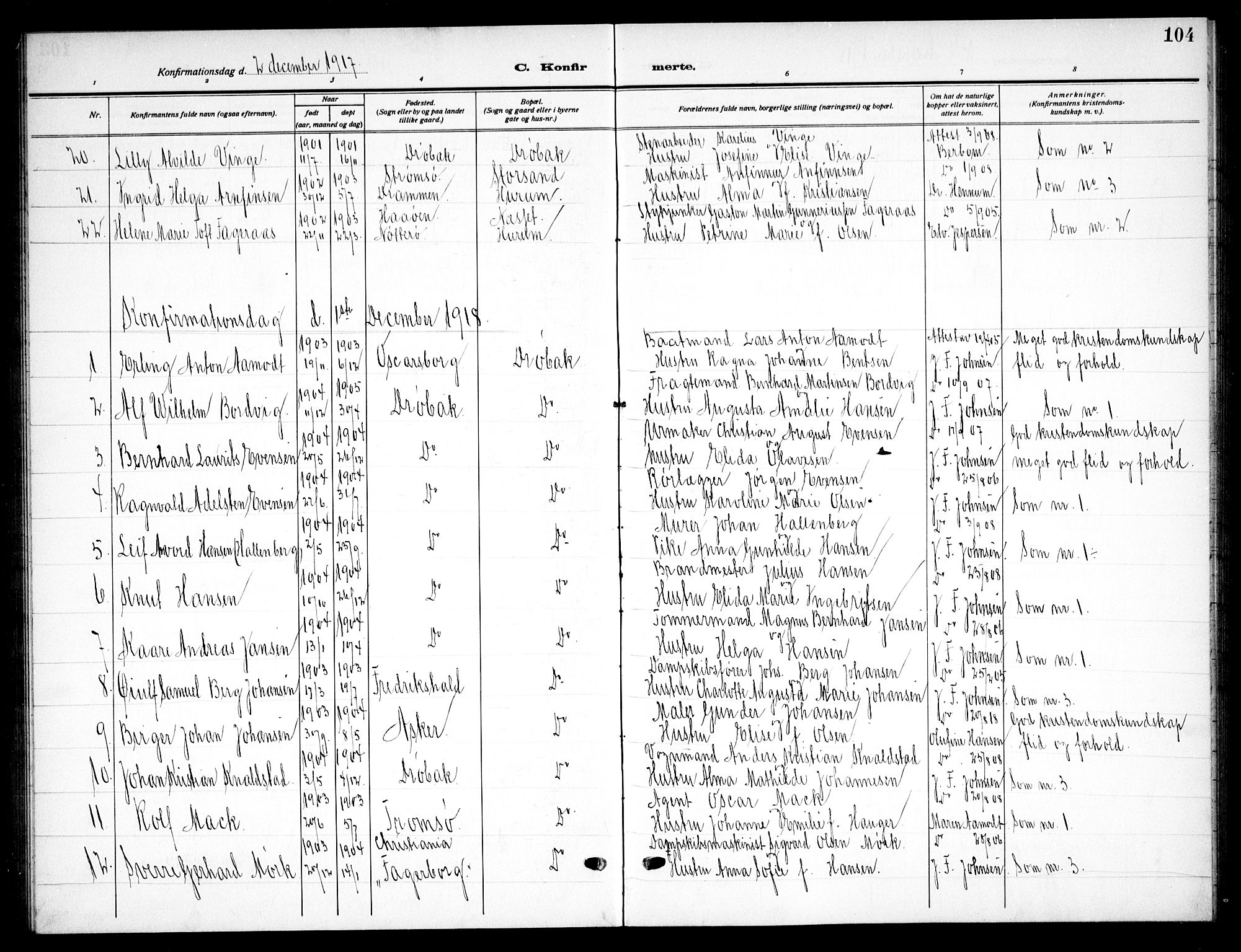 Drøbak prestekontor Kirkebøker, SAO/A-10142a/G/Ga/L0002: Parish register (copy) no. I 2, 1917-1932, p. 104