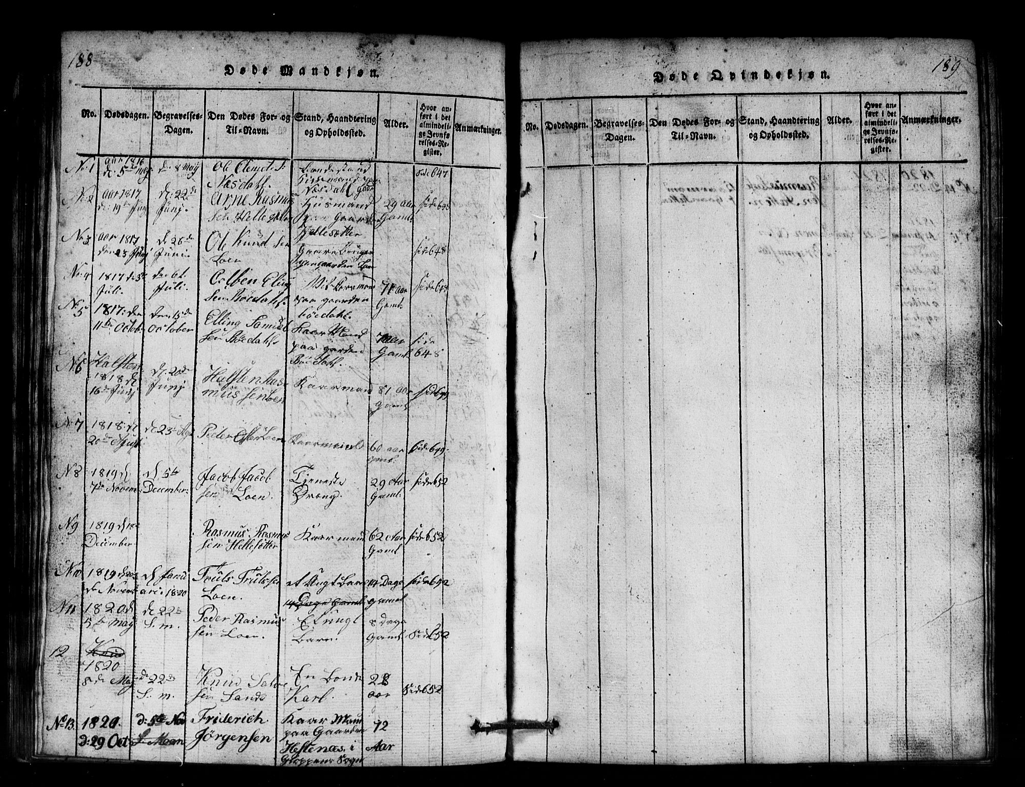 Innvik sokneprestembete, SAB/A-80501: Parish register (copy) no. B 1, 1815-1820, p. 188-189