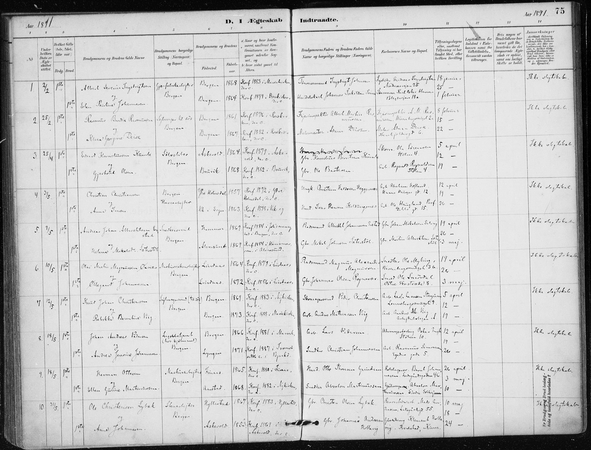 Mariakirken Sokneprestembete, SAB/A-76901/H/Haa/L0013: Parish register (official) no. C 1, 1889-1900, p. 75