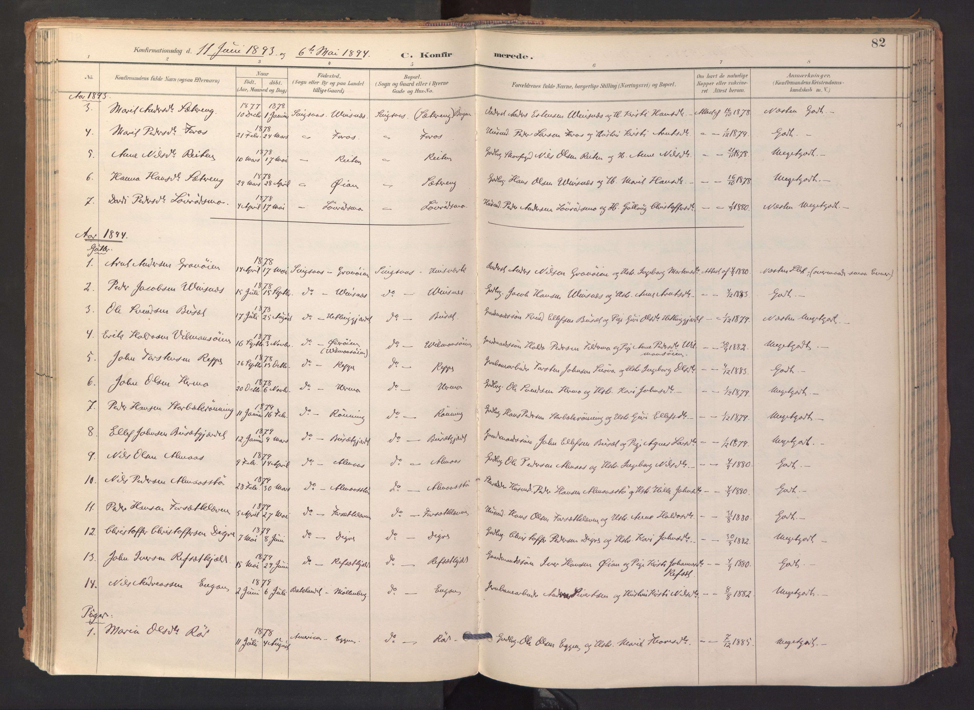 Ministerialprotokoller, klokkerbøker og fødselsregistre - Sør-Trøndelag, SAT/A-1456/688/L1025: Parish register (official) no. 688A02, 1891-1909, p. 82