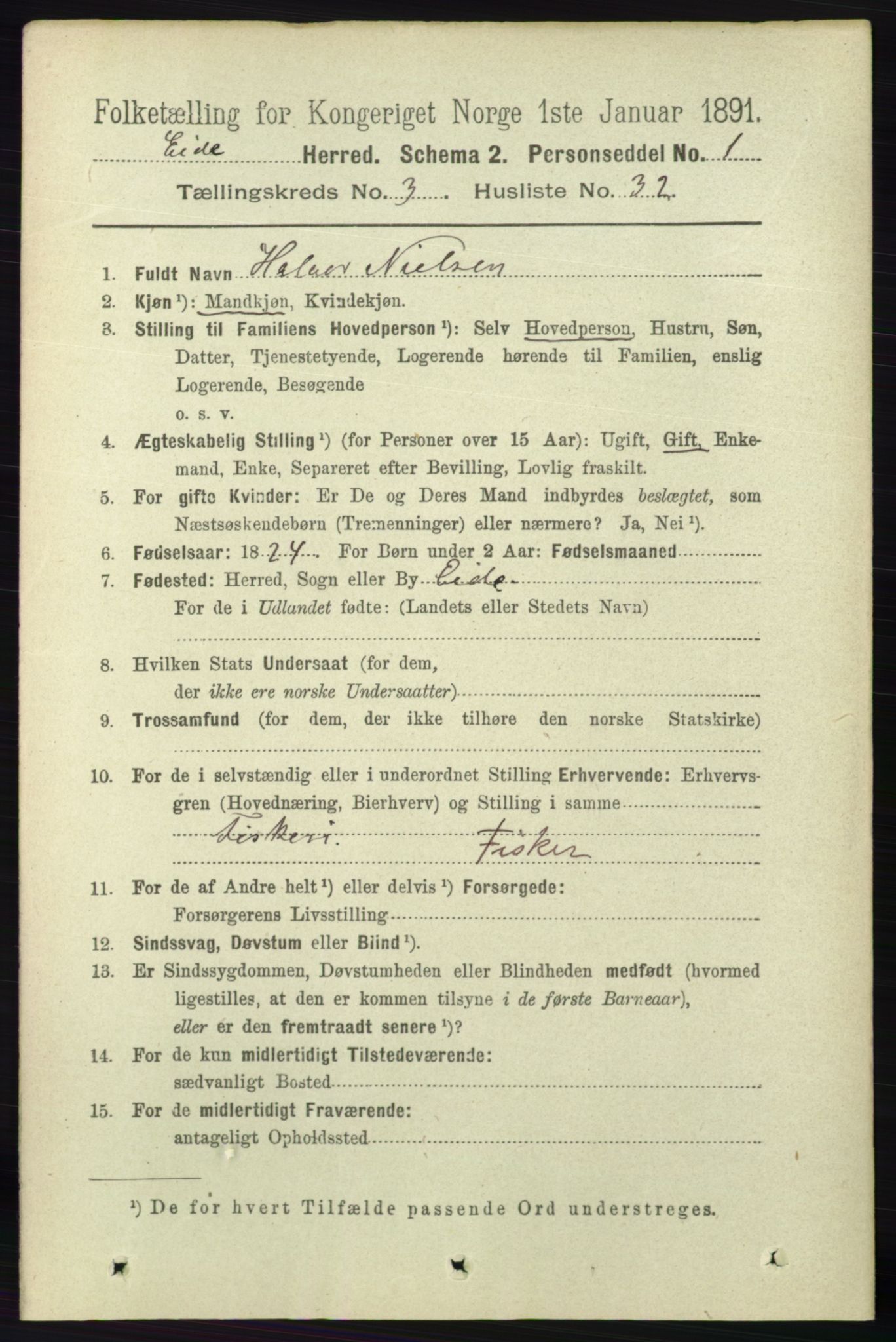 RA, 1891 census for 0925 Eide, 1891, p. 884