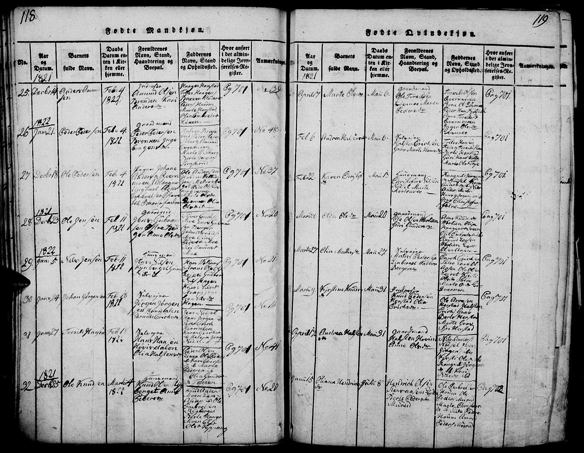 Elverum prestekontor, SAH/PREST-044/H/Ha/Haa/L0007: Parish register (official) no. 7, 1815-1830, p. 118-119