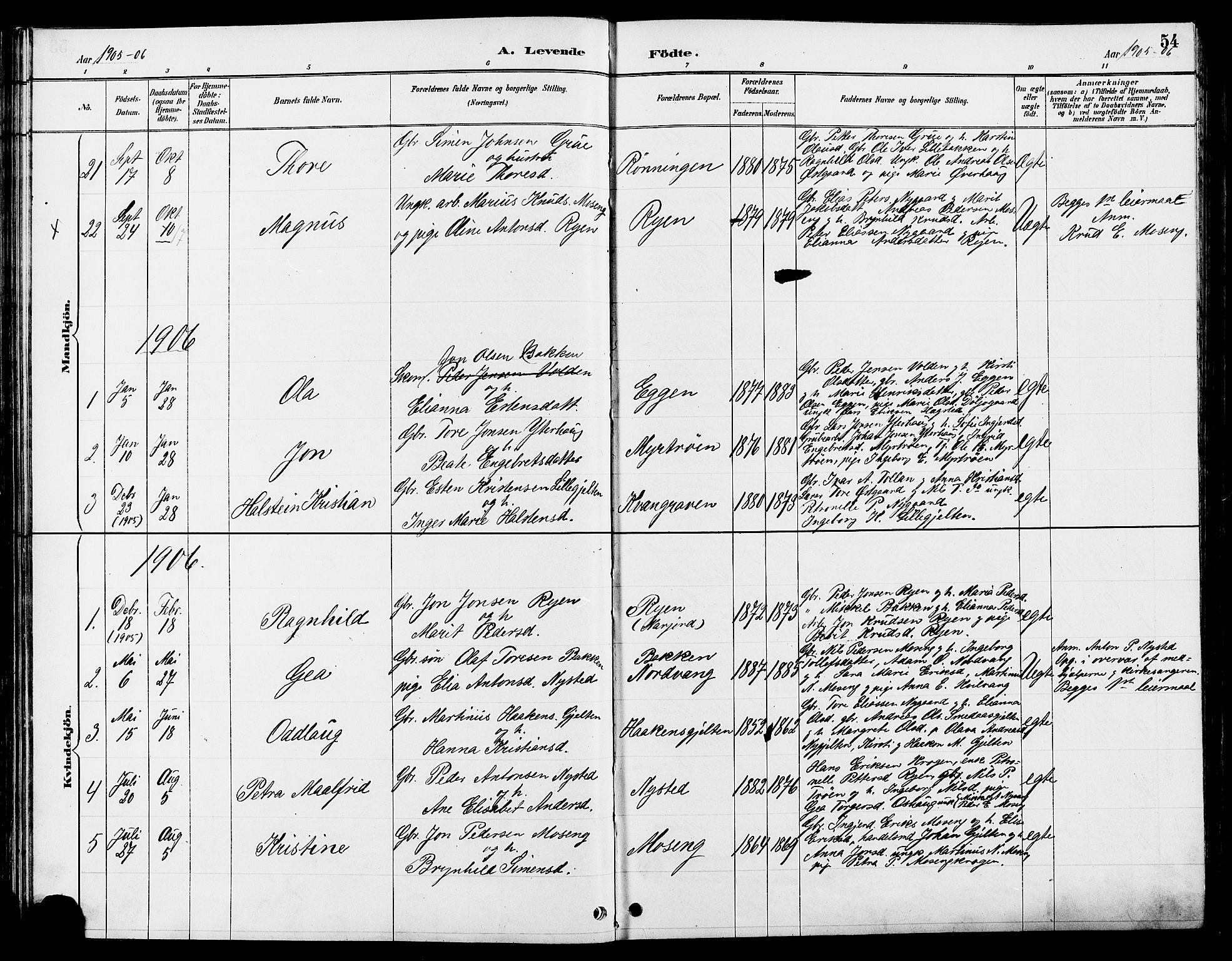 Tolga prestekontor, AV/SAH-PREST-062/L/L0008: Parish register (copy) no. 8, 1887-1912, p. 54