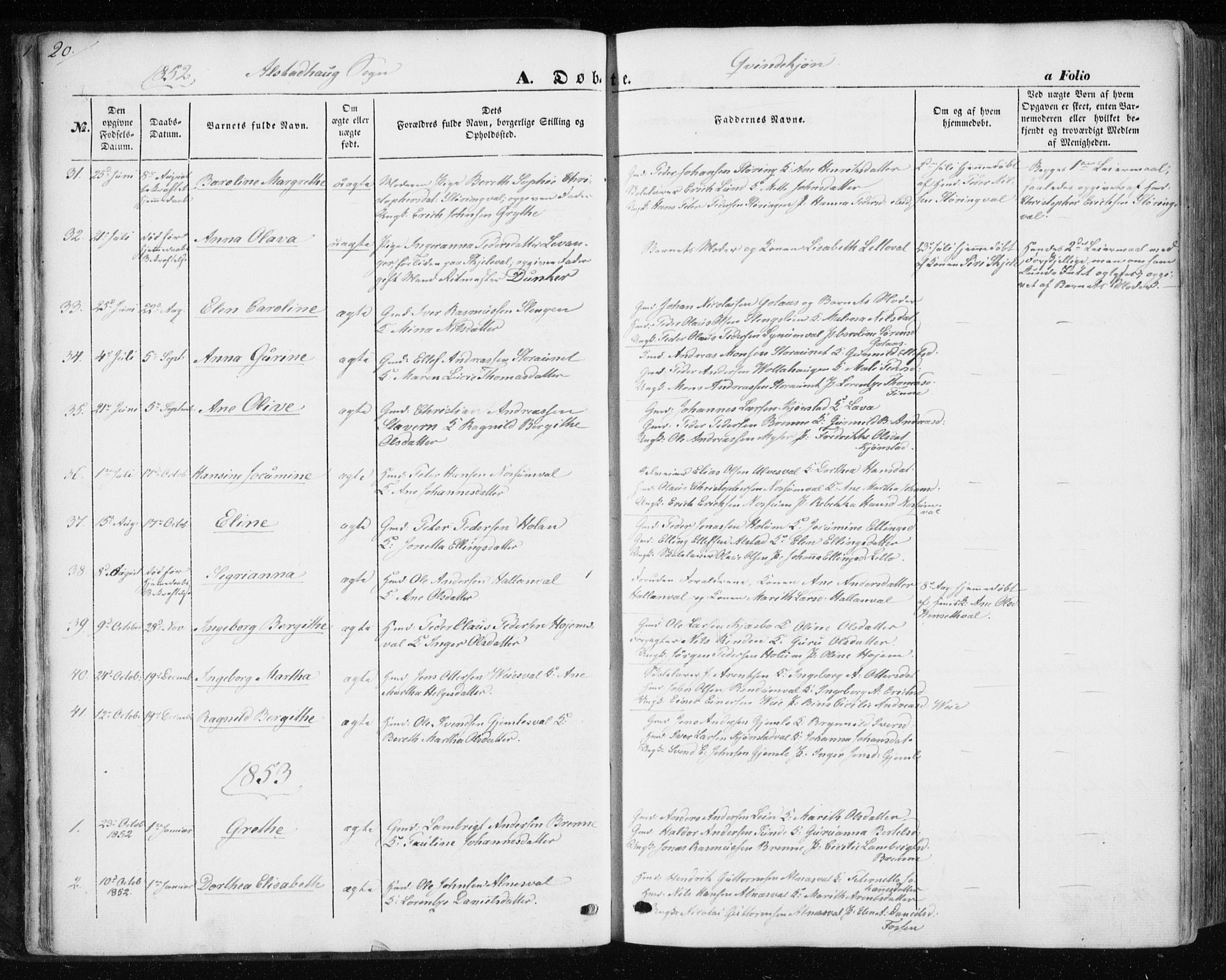 Ministerialprotokoller, klokkerbøker og fødselsregistre - Nord-Trøndelag, SAT/A-1458/717/L0154: Parish register (official) no. 717A07 /1, 1850-1862, p. 20