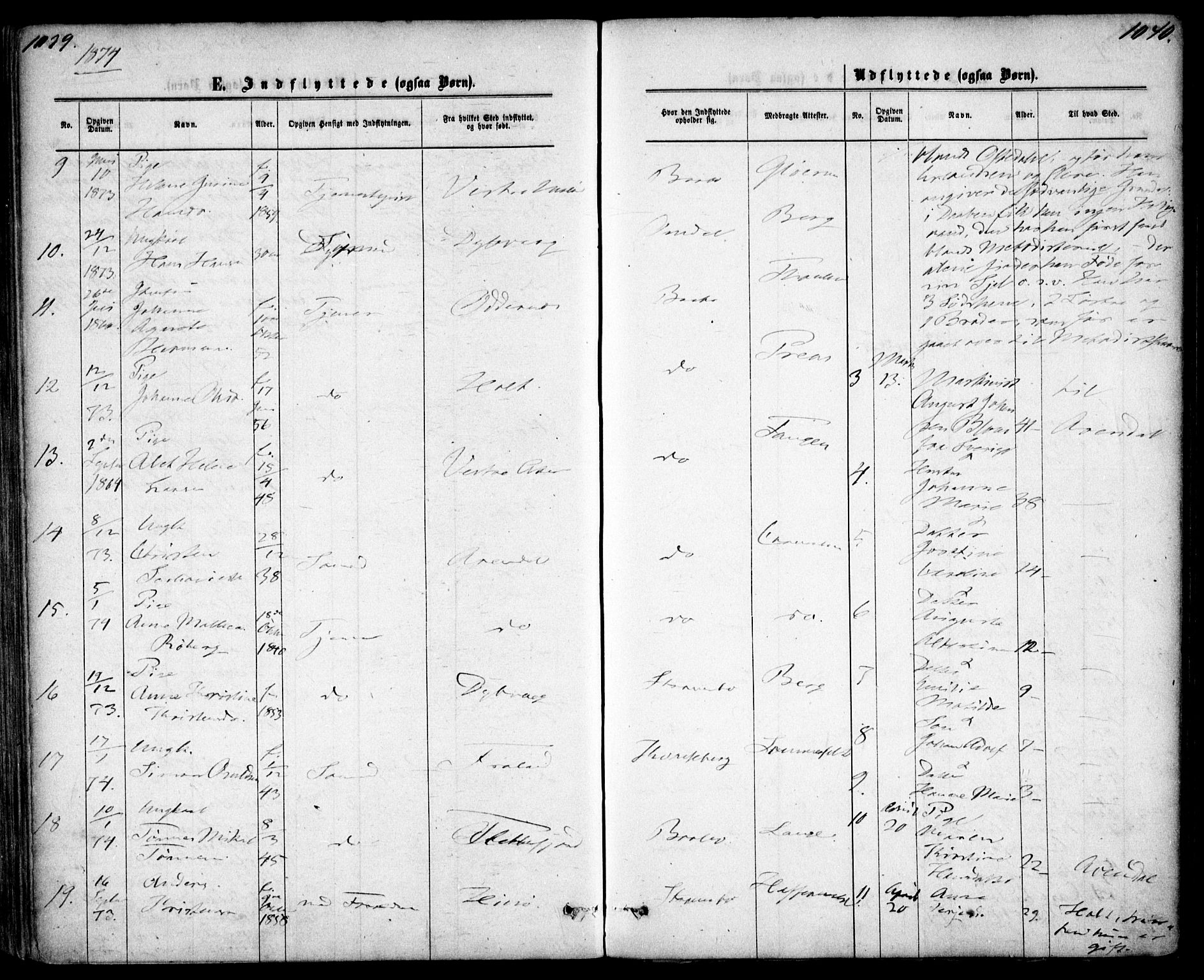 Tromøy sokneprestkontor, AV/SAK-1111-0041/F/Fa/L0008: Parish register (official) no. A 8, 1870-1877, p. 1039-1040