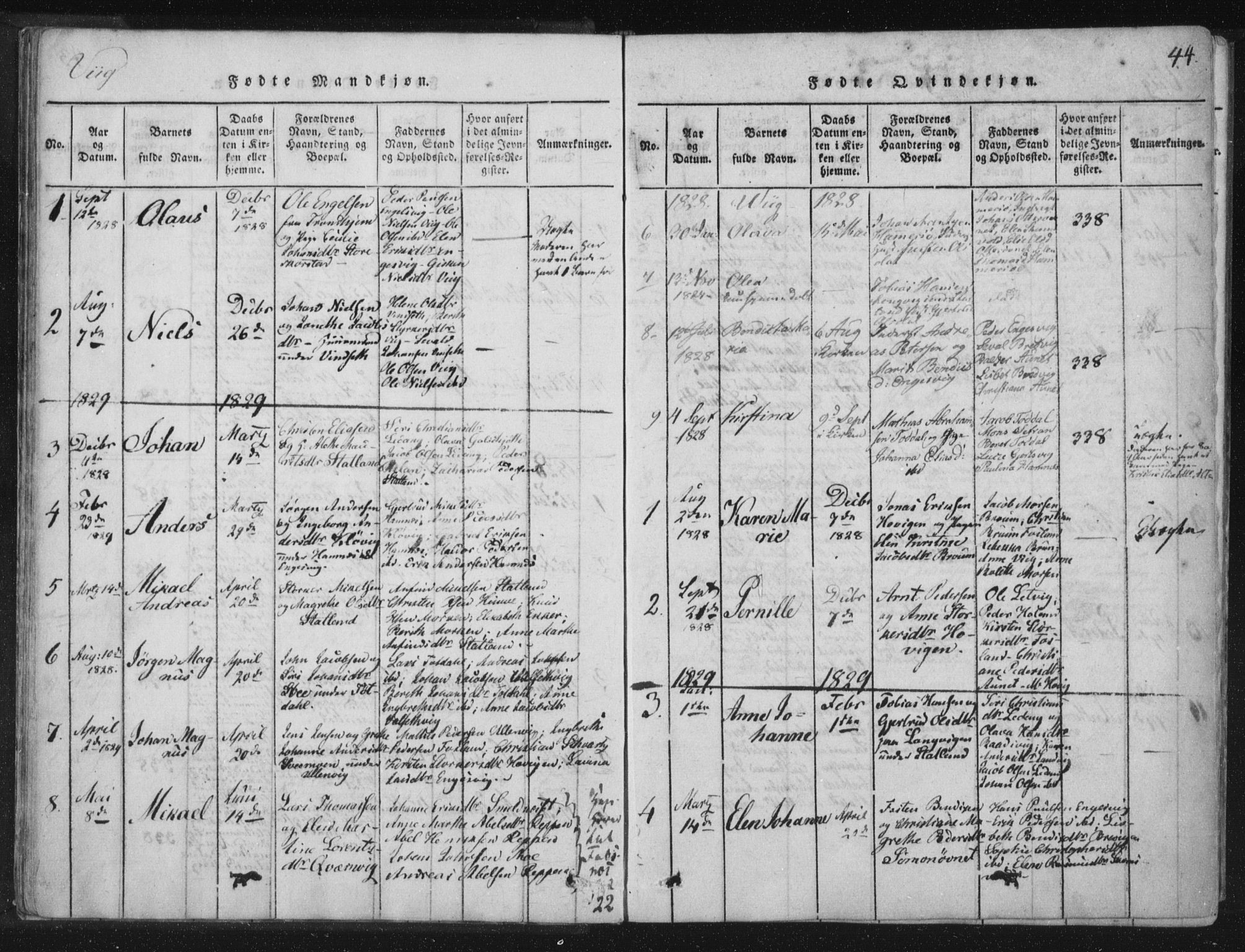 Ministerialprotokoller, klokkerbøker og fødselsregistre - Nord-Trøndelag, SAT/A-1458/773/L0609: Parish register (official) no. 773A03 /2, 1815-1830, p. 44