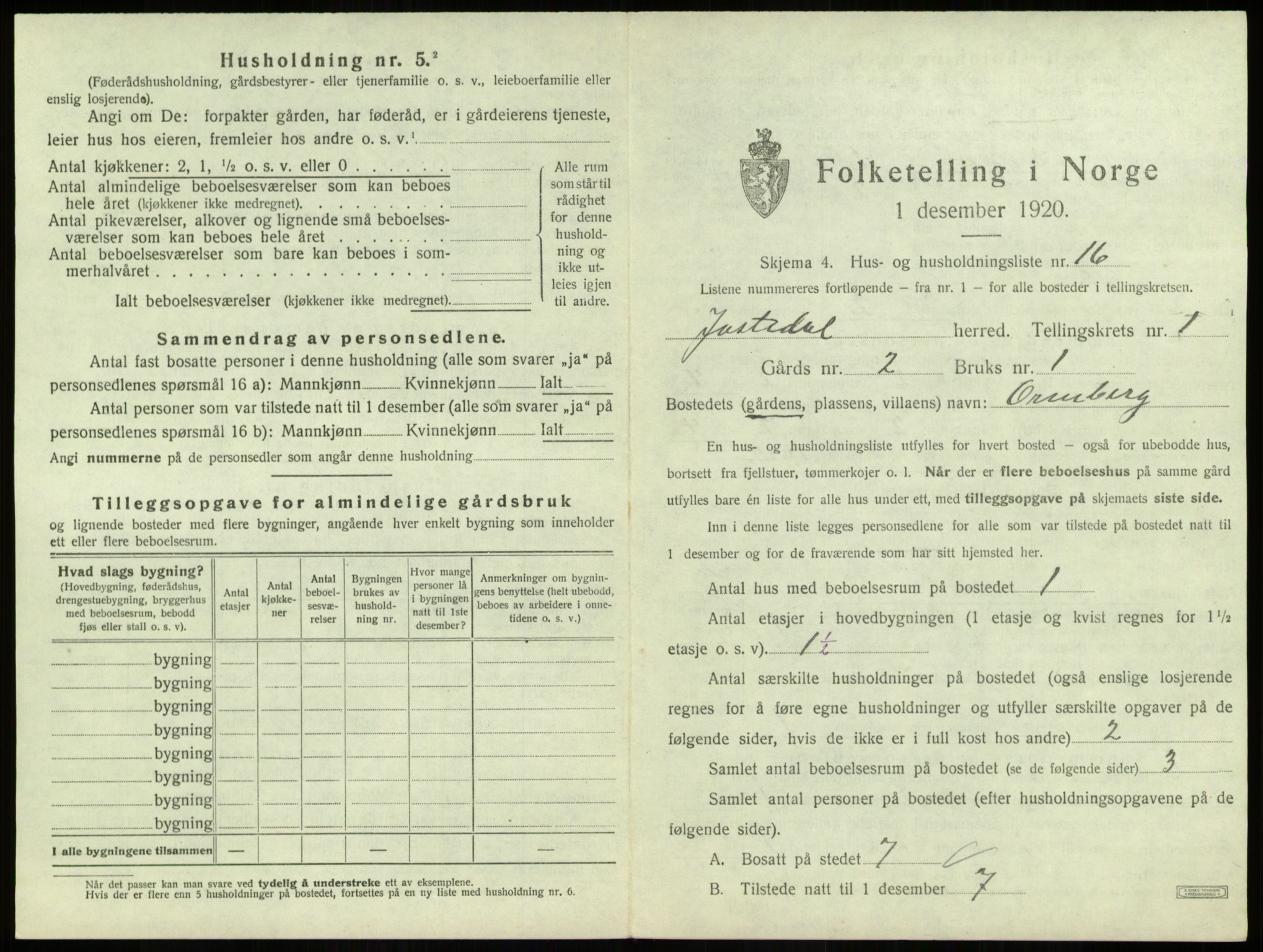 SAB, 1920 census for Jostedal, 1920, p. 50