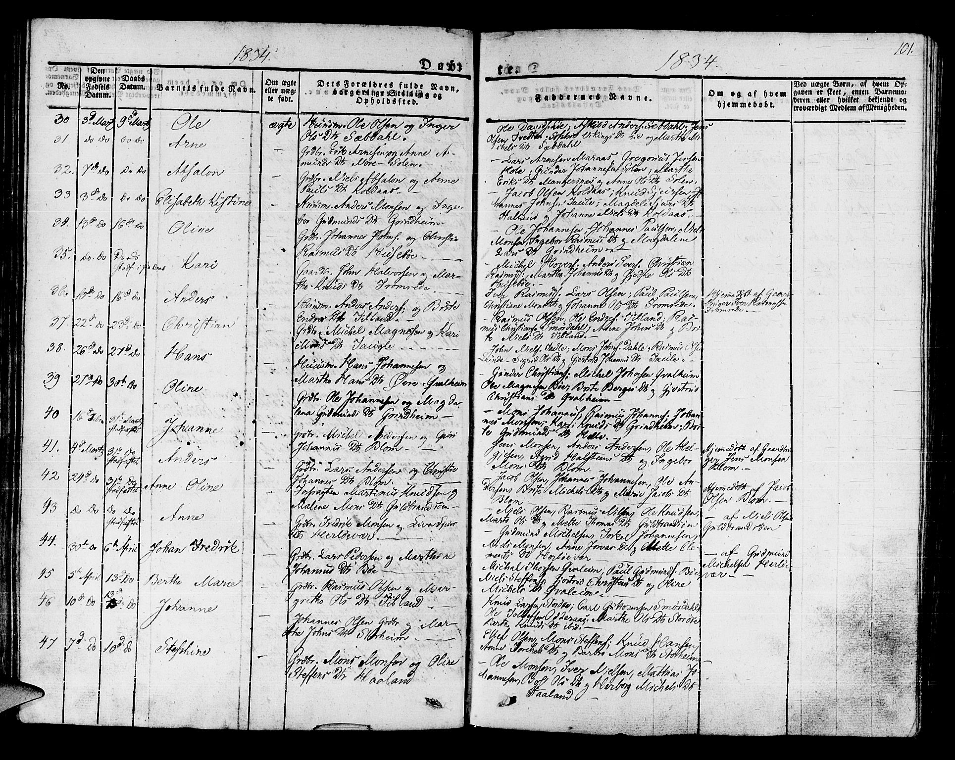 Manger sokneprestembete, AV/SAB-A-76801/H/Haa: Parish register (official) no. A 4, 1824-1838, p. 101