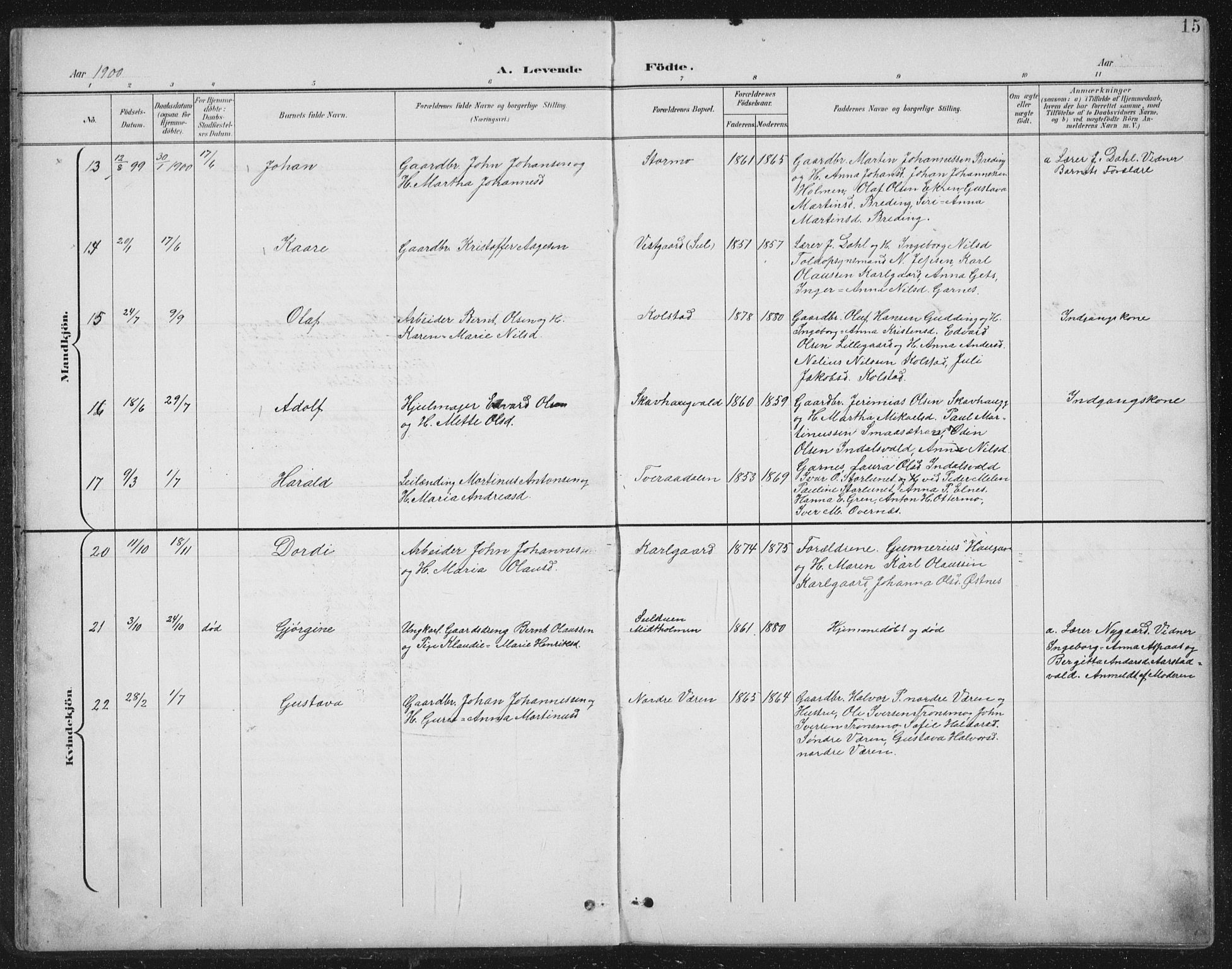 Ministerialprotokoller, klokkerbøker og fødselsregistre - Nord-Trøndelag, AV/SAT-A-1458/724/L0269: Parish register (copy) no. 724C05, 1899-1920, p. 15