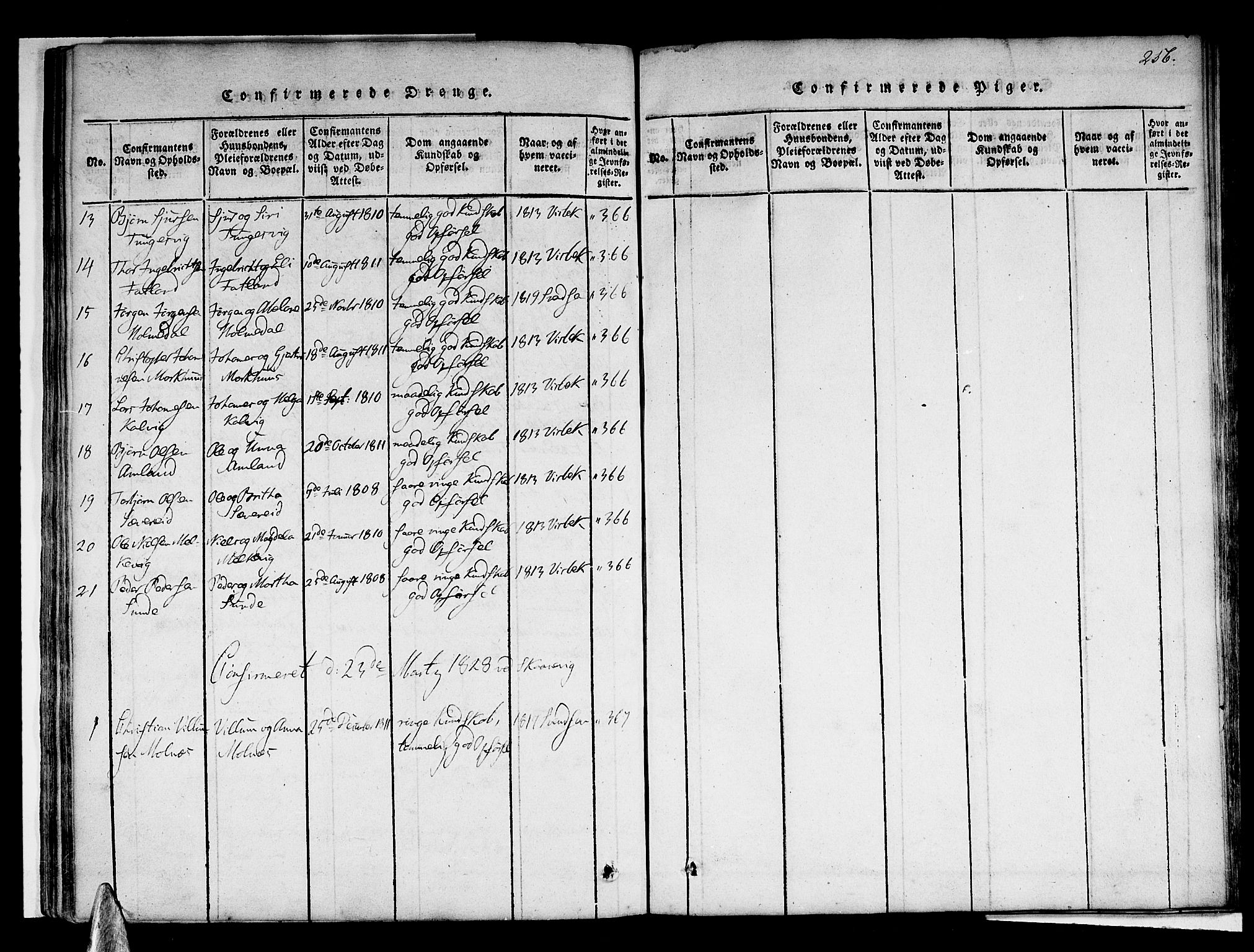 Skånevik sokneprestembete, AV/SAB-A-77801/H/Haa: Parish register (official) no. A 3, 1815-1828, p. 256