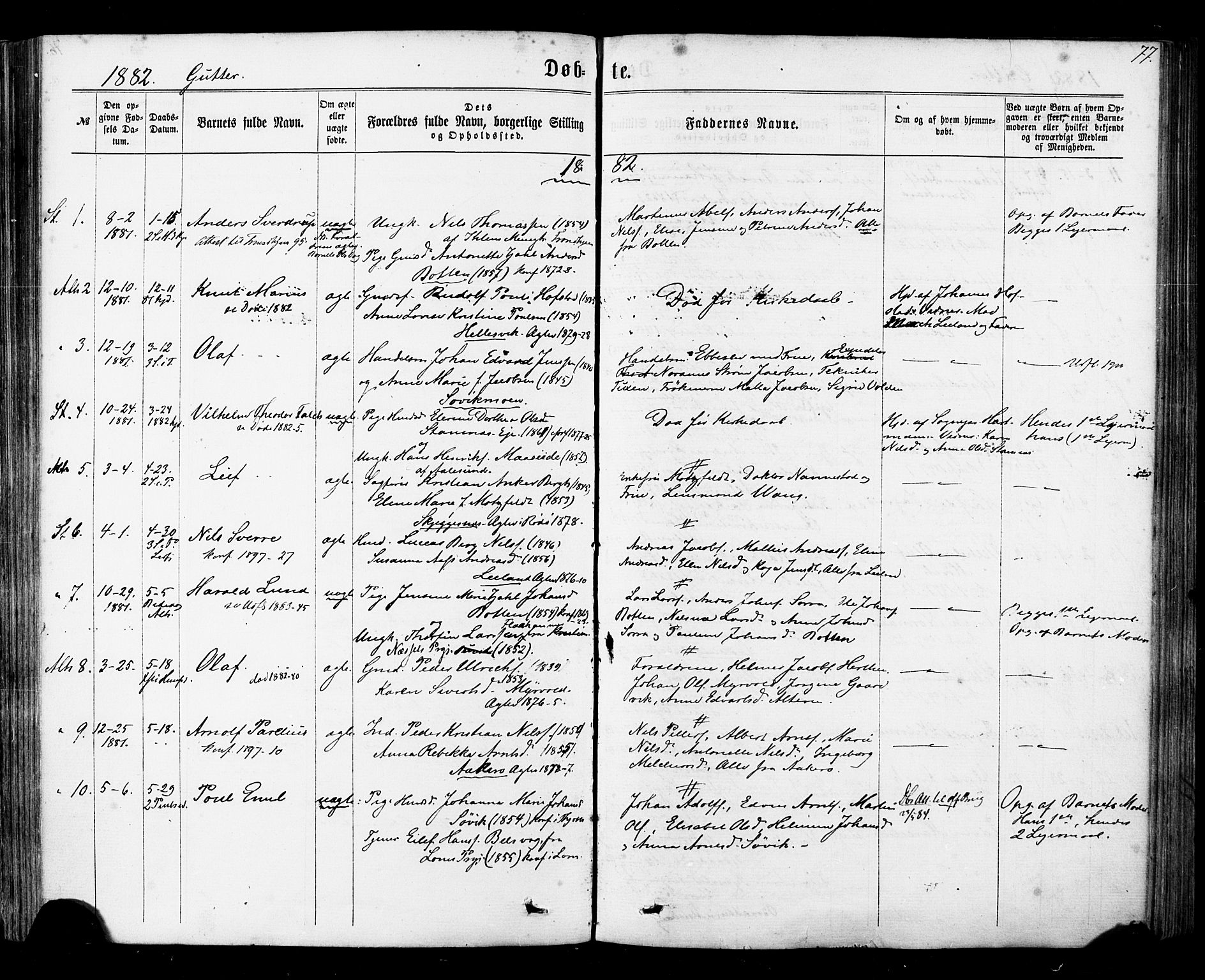 Ministerialprotokoller, klokkerbøker og fødselsregistre - Nordland, AV/SAT-A-1459/830/L0449: Parish register (official) no. 830A13, 1866-1886, p. 77