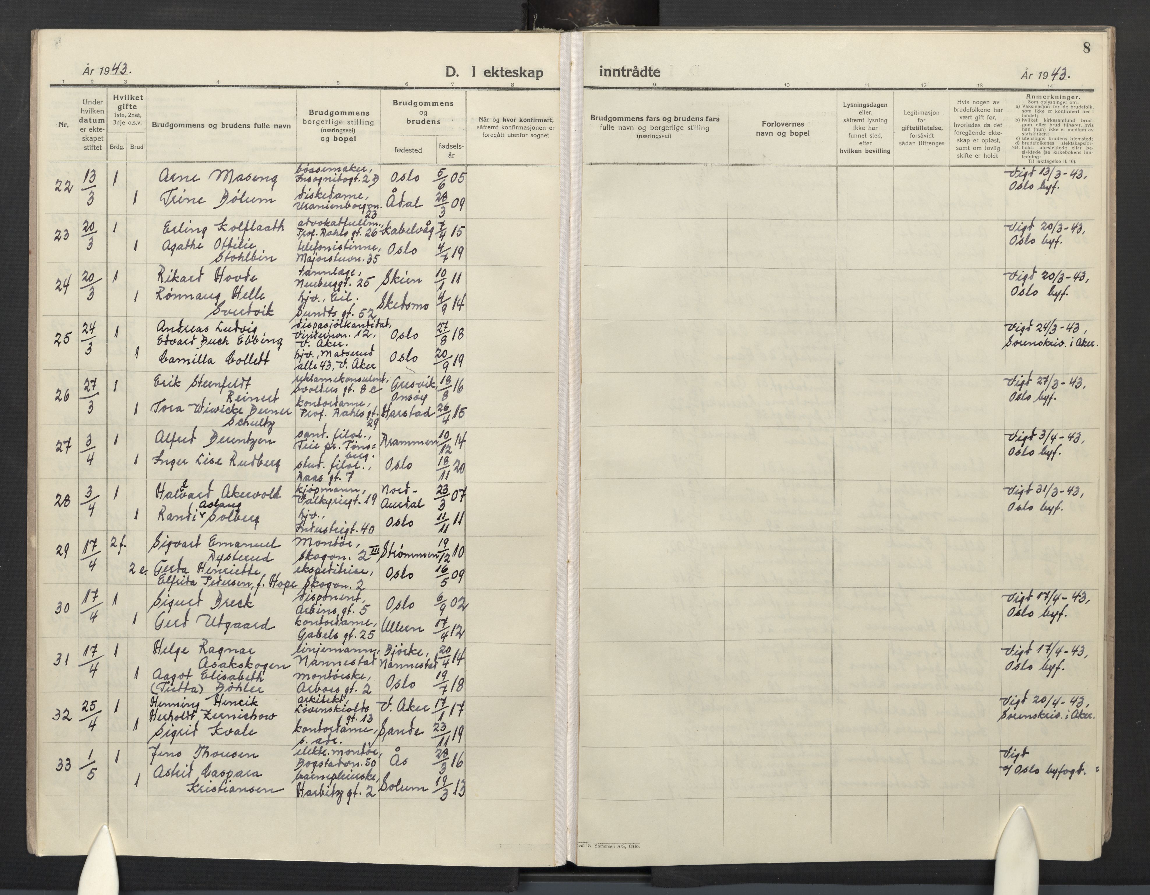 Uranienborg prestekontor Kirkebøker, AV/SAO-A-10877/F/Fb/L0001: Parish register (official) no. II 1, 1942-1964, p. 8