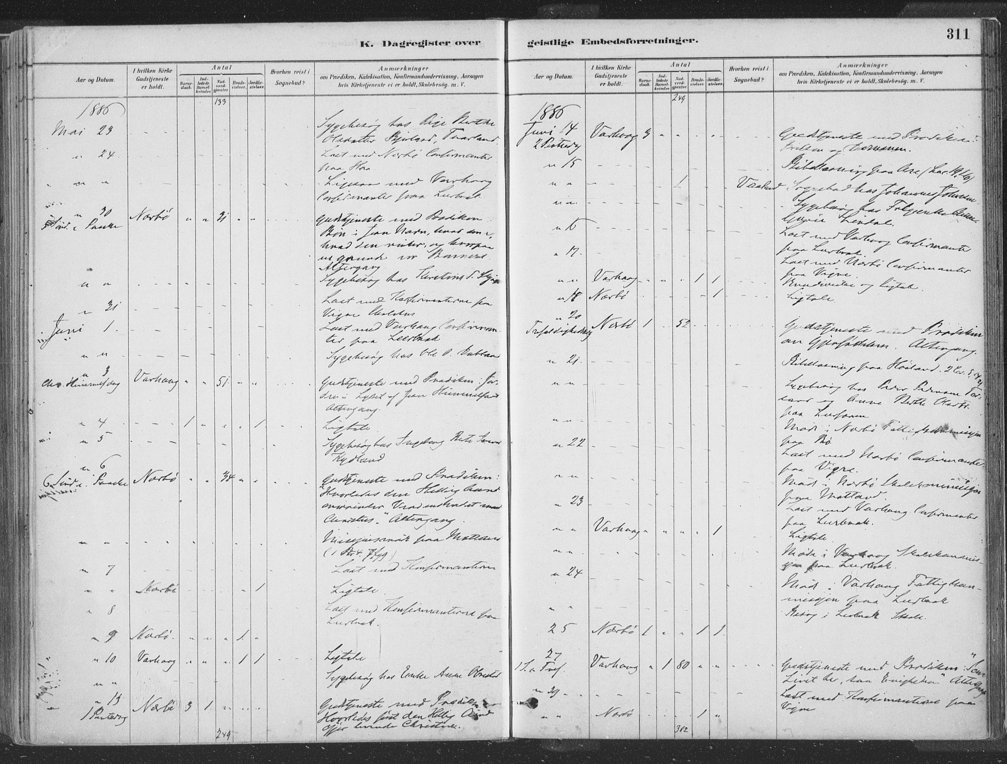 Hå sokneprestkontor, AV/SAST-A-101801/001/30BA/L0010: Parish register (official) no. A 9, 1879-1896, p. 311