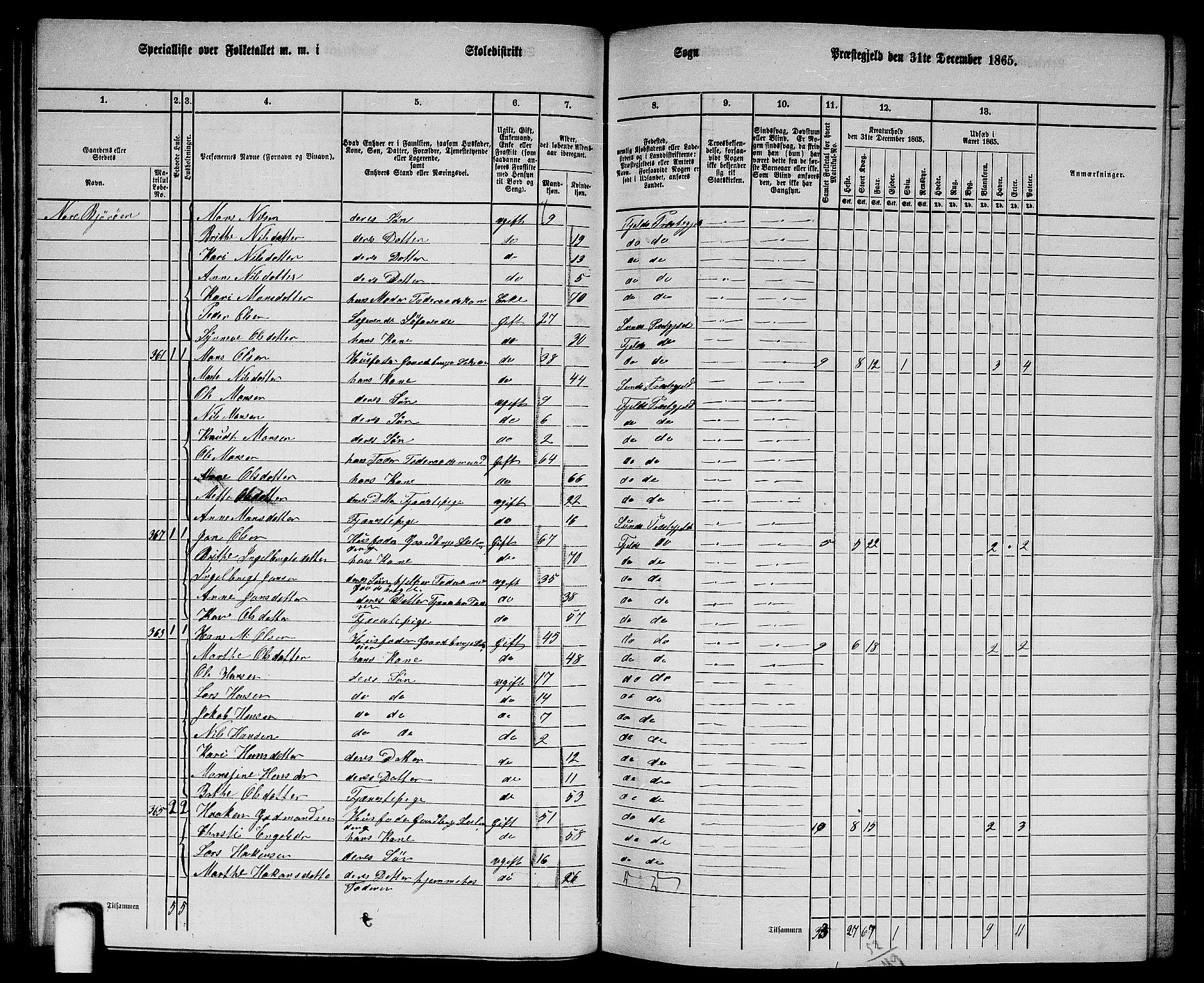 RA, 1865 census for Fjell, 1865, p. 54