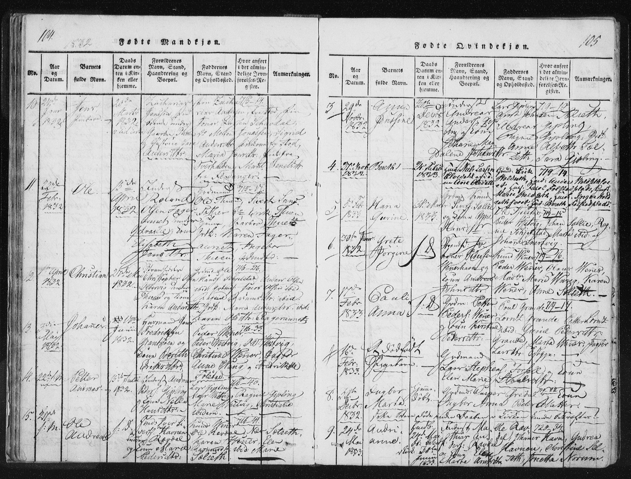 Ministerialprotokoller, klokkerbøker og fødselsregistre - Nord-Trøndelag, SAT/A-1458/744/L0417: Parish register (official) no. 744A01, 1817-1842, p. 104-105