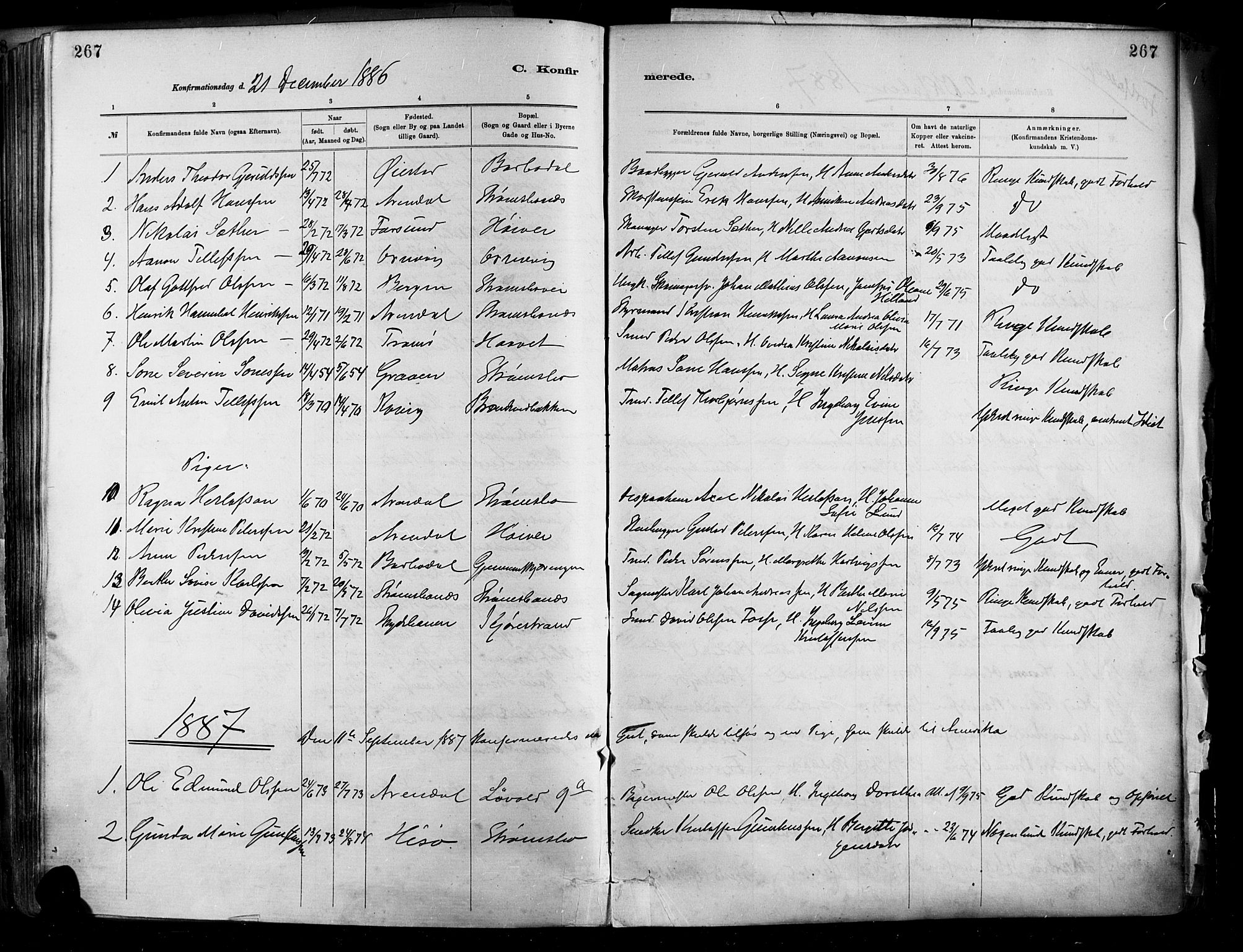 Barbu sokneprestkontor, SAK/1111-0003/F/Fa/L0002: Parish register (official) no. A 2, 1883-1898, p. 267