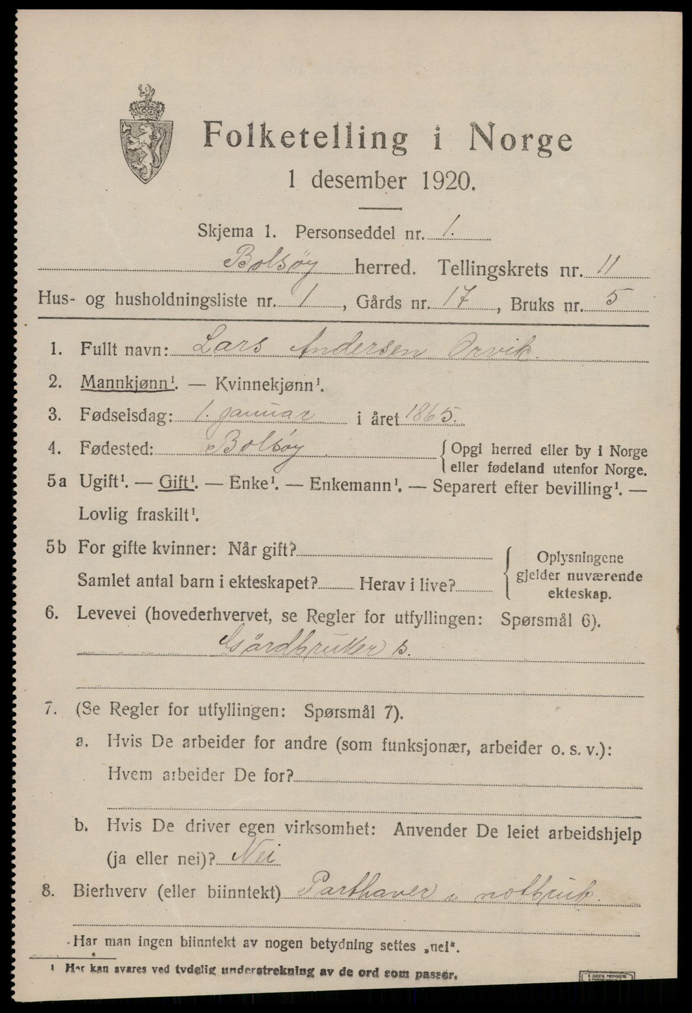 SAT, 1920 census for Bolsøy, 1920, p. 11271