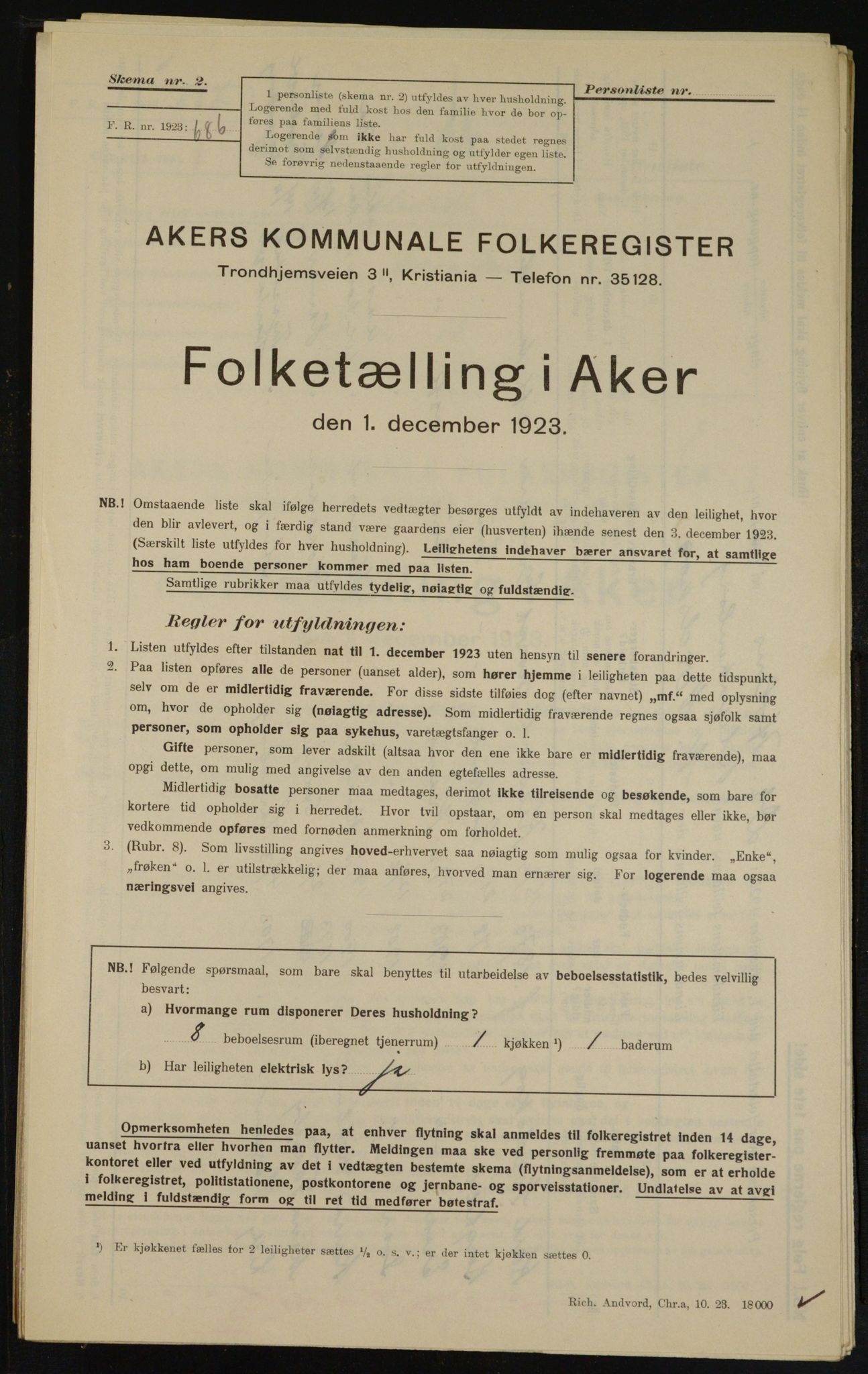 , Municipal Census 1923 for Aker, 1923, p. 11633