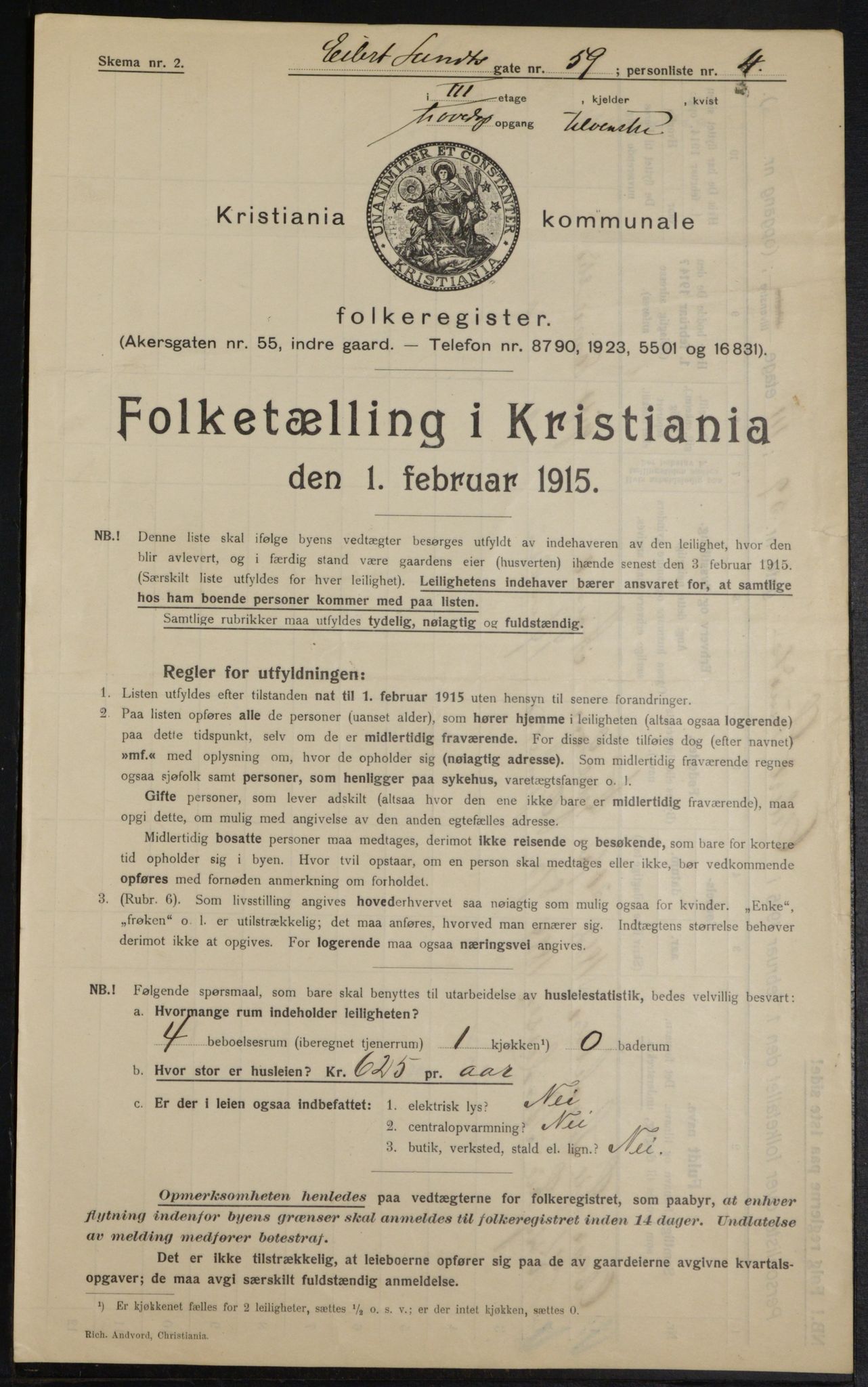 OBA, Municipal Census 1915 for Kristiania, 1915, p. 19126