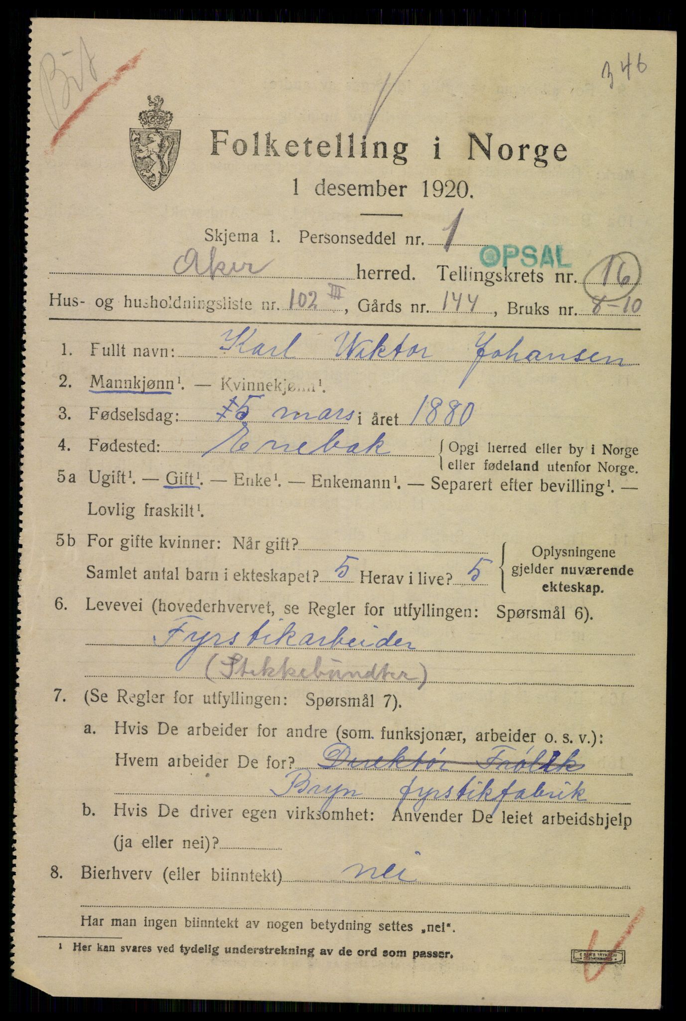 SAO, 1920 census for Aker, 1920, p. 93098