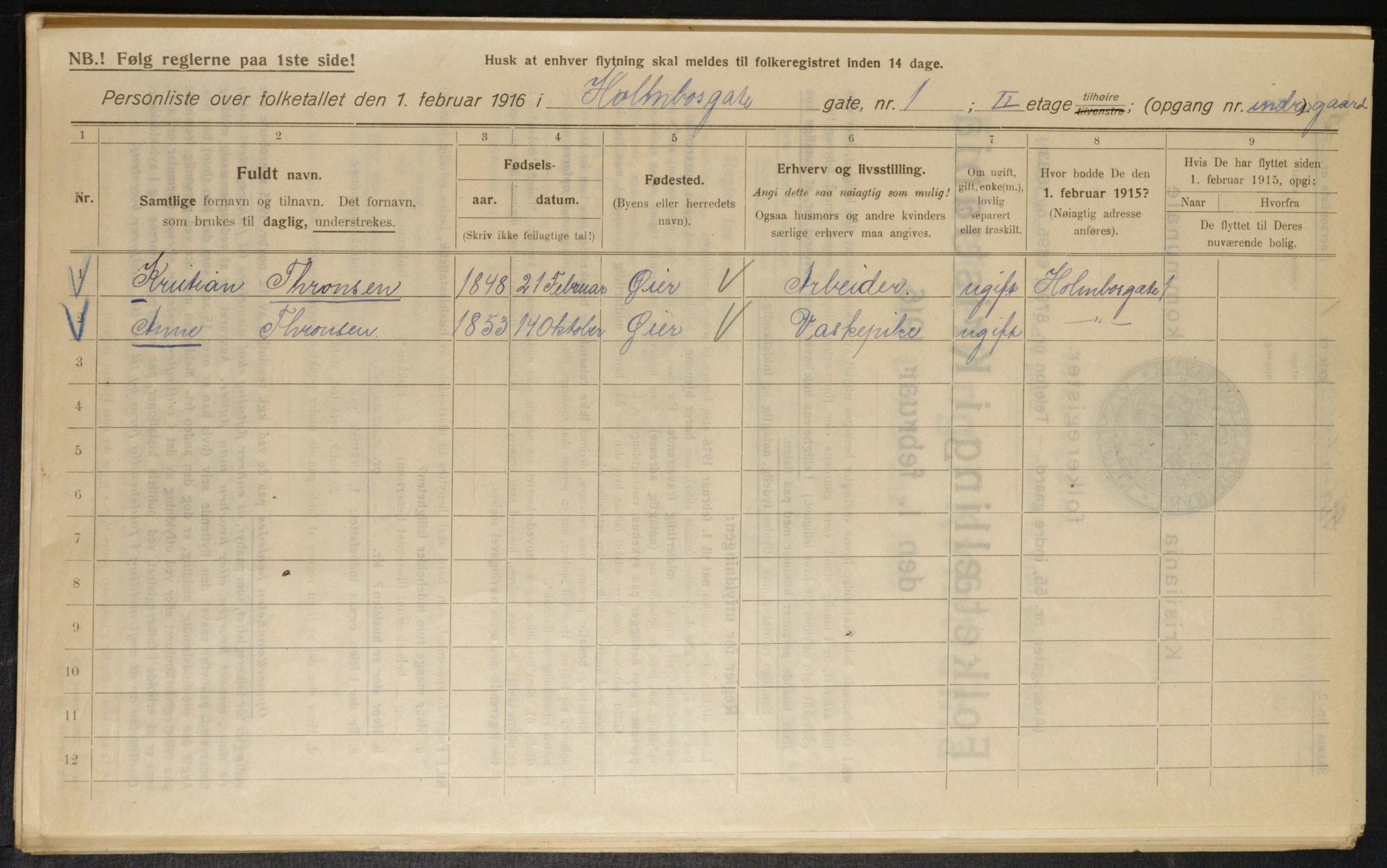 OBA, Municipal Census 1916 for Kristiania, 1916, p. 41427