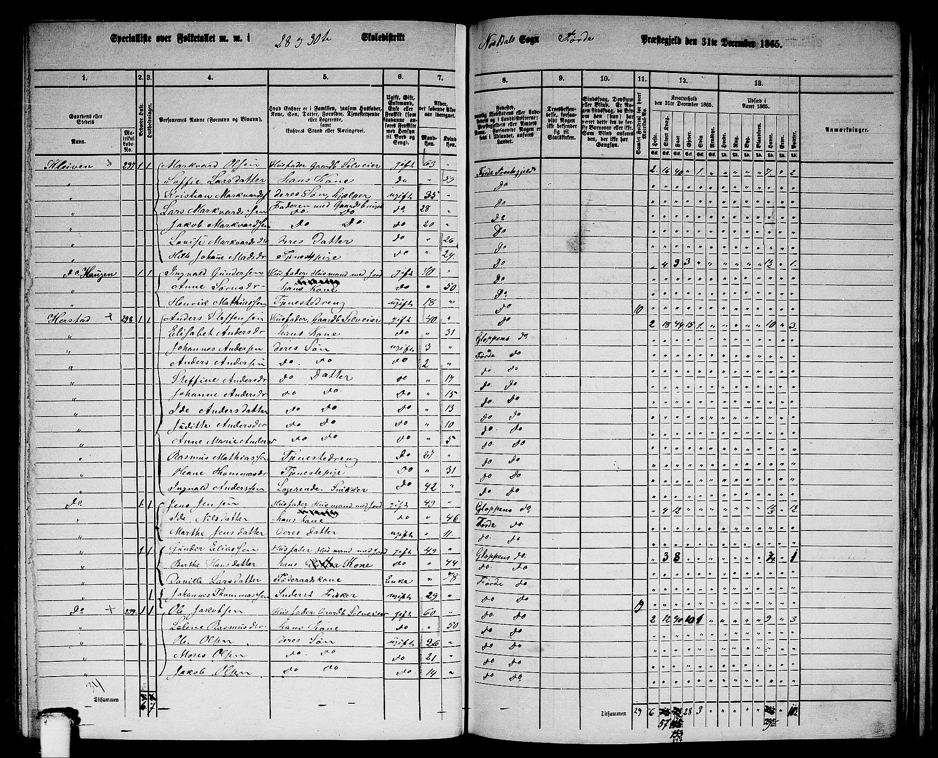 RA, 1865 census for Førde, 1865, p. 219