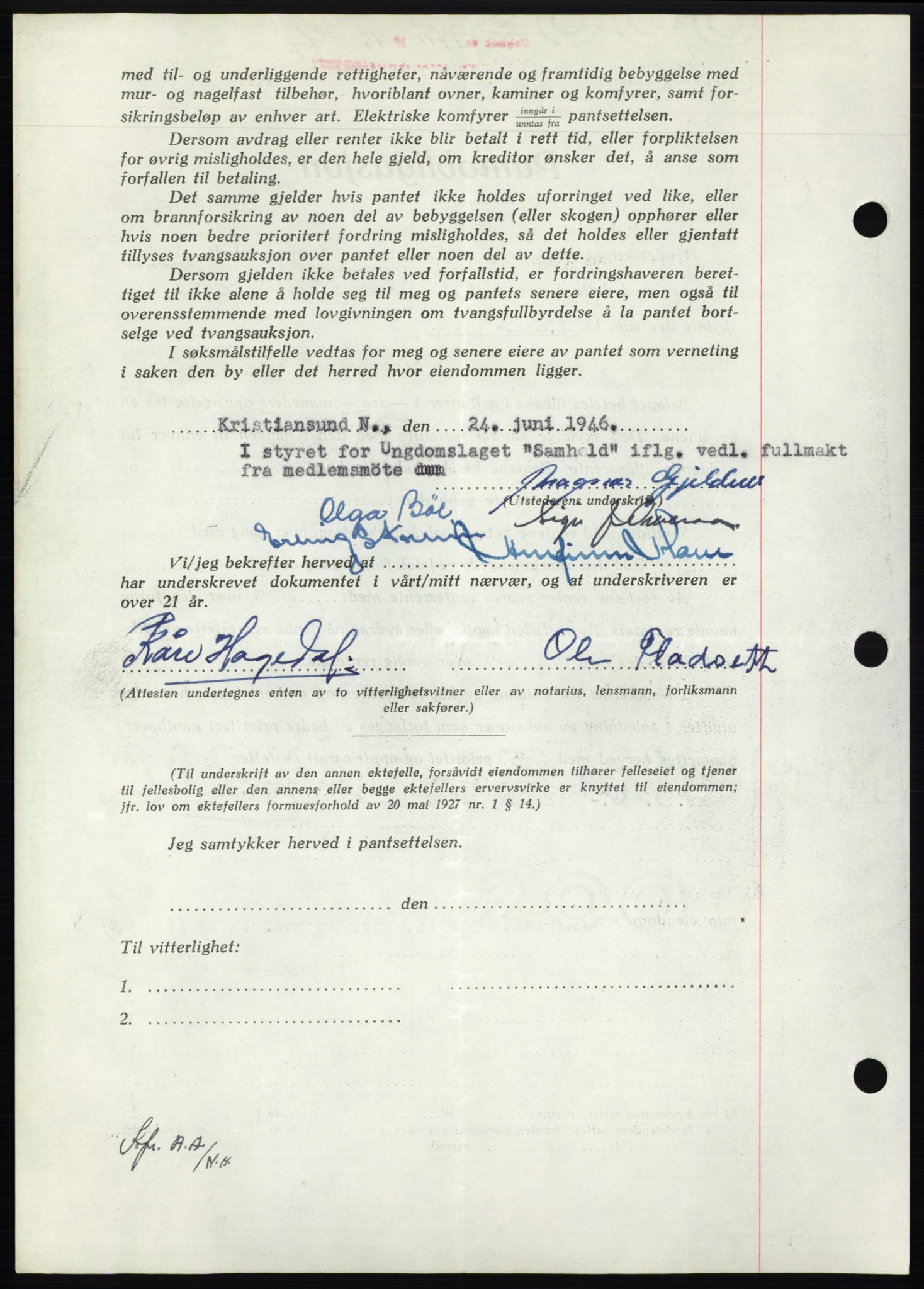 Nordmøre sorenskriveri, AV/SAT-A-4132/1/2/2Ca: Mortgage book no. B94, 1946-1946, Diary no: : 1411/1946